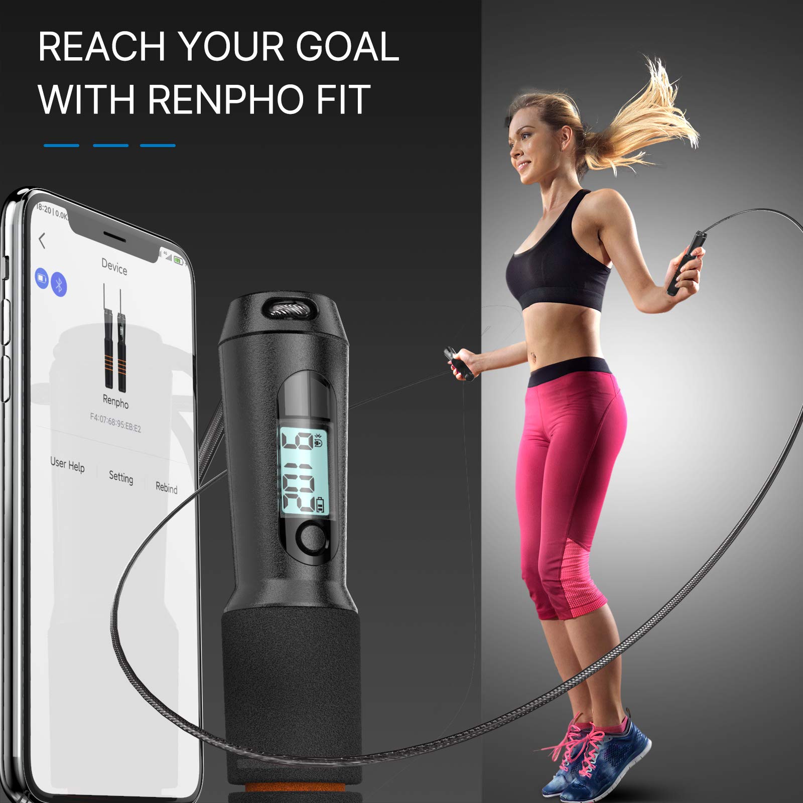 RENPHO Smart Digital Tape Measure with Bluetooth App & Smart Jump Rope - Fitness Tracking for Weight Loss, Body Measurements & Workout Progress (Ideal for Home Gym, Personal Training & Health Monitoring)