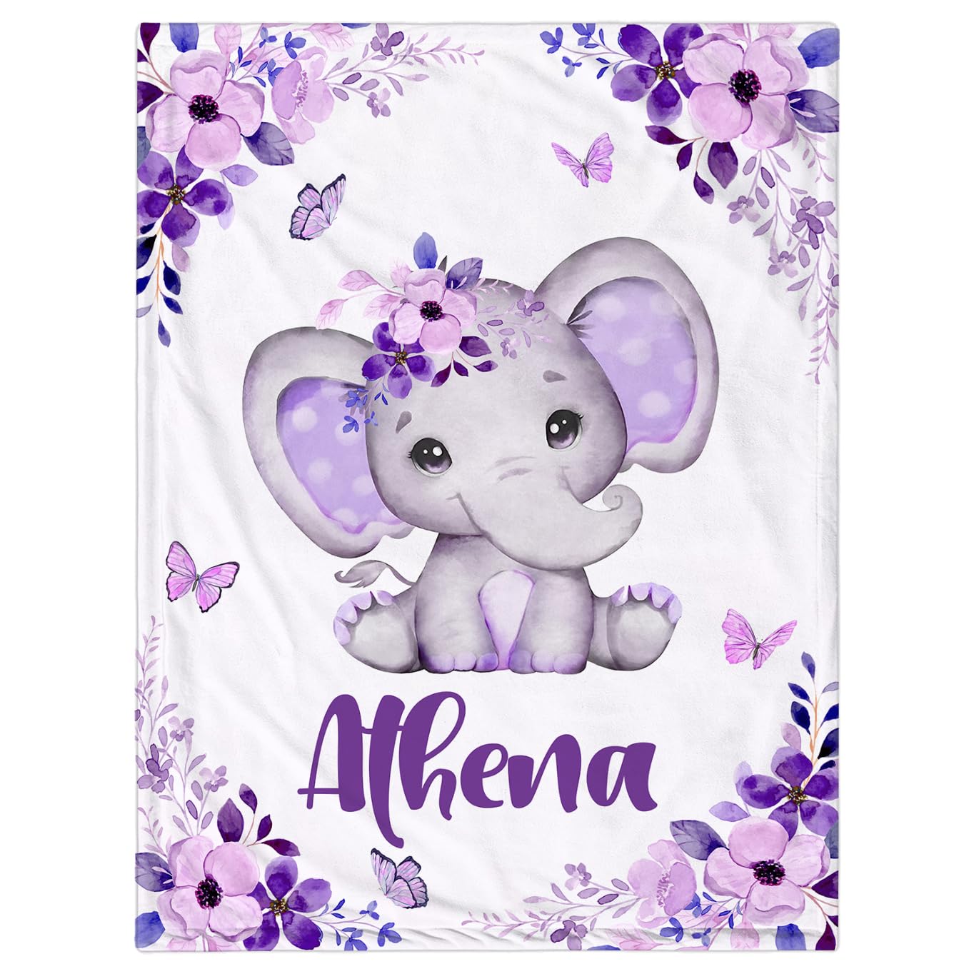 Personalized Baby Blankets for Girls & Boys - Custom Name Baby Blanket | Ultra Soft Elephant Blanket Gift for Newborns, Infants & Kids | Perfect for Nursery, Christening & Birthday Presents