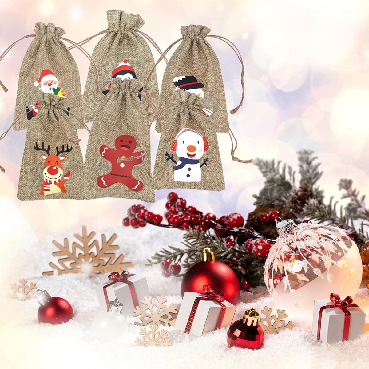 24-Piece Christmas Burlap Jute Drawstring Gift Bags 3.93