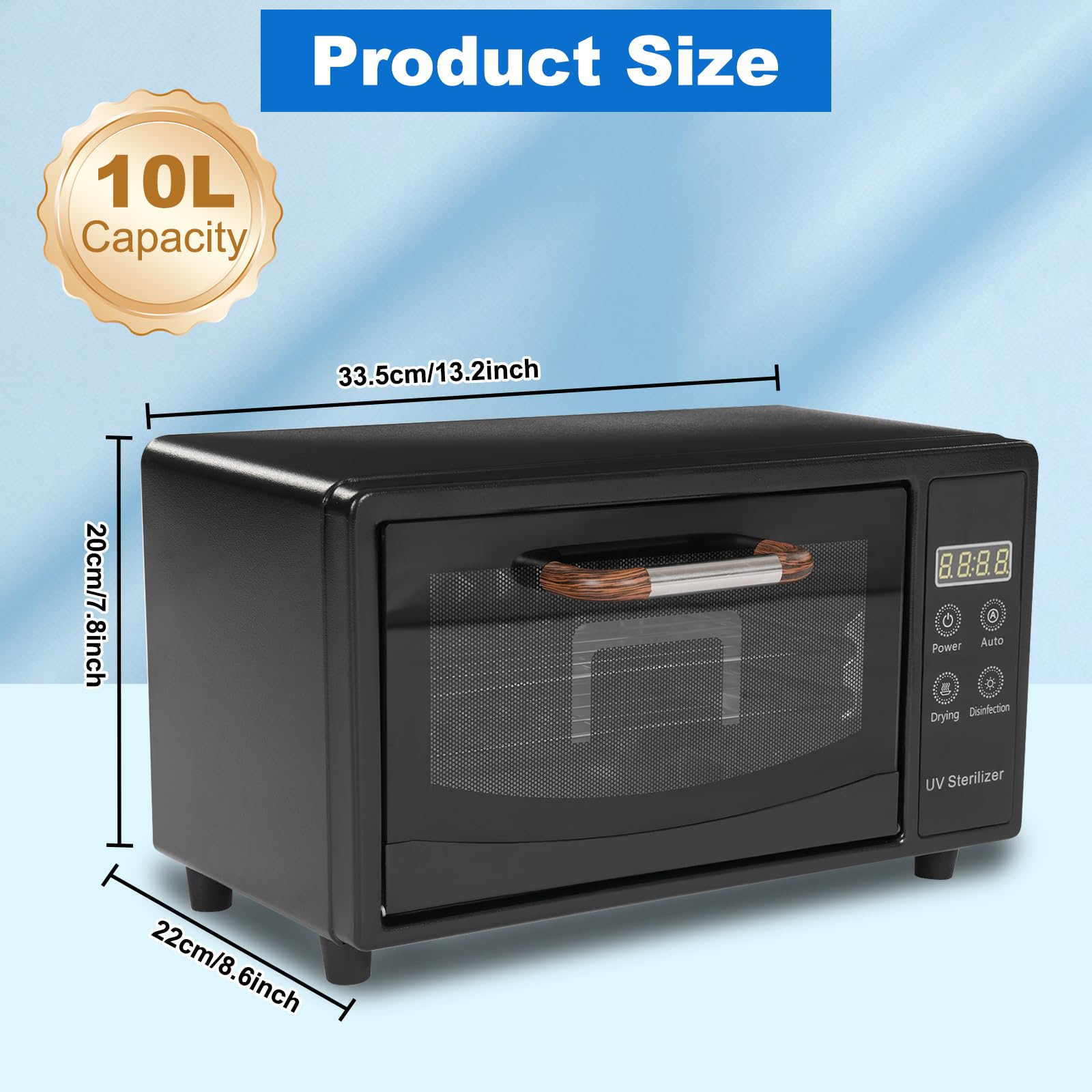 10L UV & Hot Air Nail Tool Sterilizer - 167℉ Adjustable Temperature with LED Display, 3-Tier Design for Salon, Spa & Home Use - Perfect for Sanitizing Nail Files, Clippers & Beauty Tools (Black)