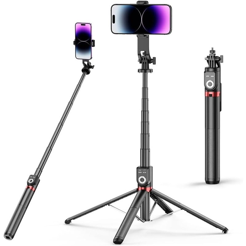 Extendable Selfie Stick Tripod with LED Light & Wireless Bluetooth Remote - Perfect for Travel, Vlogging, and Group Photos