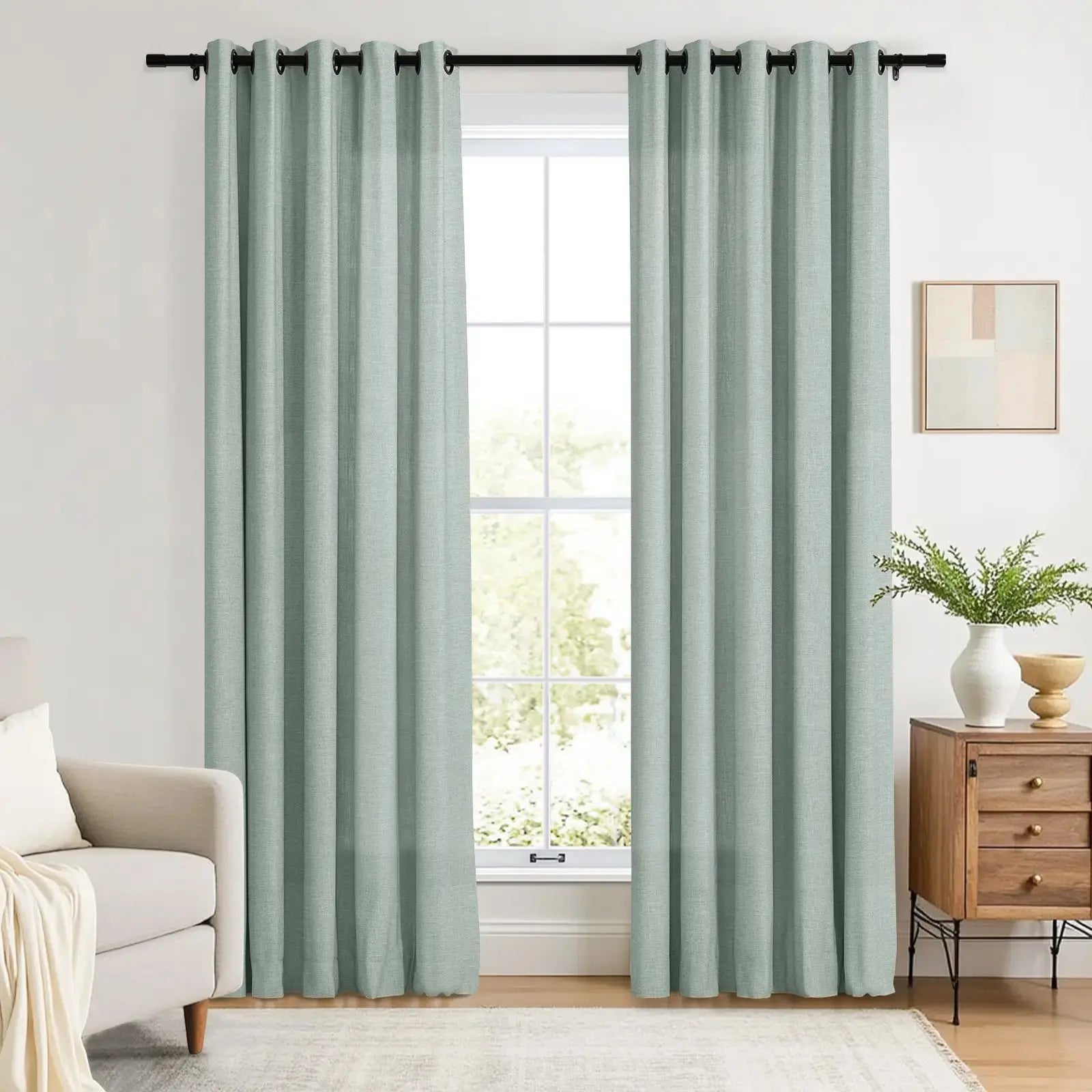 Linen Curtains with Grommet Top - Blackout Drapes for Living Room & Bedroom - Elegant Home Decor for Windows (52x84 Inches) - Perfect for Privacy, Light Control and Room Darkening