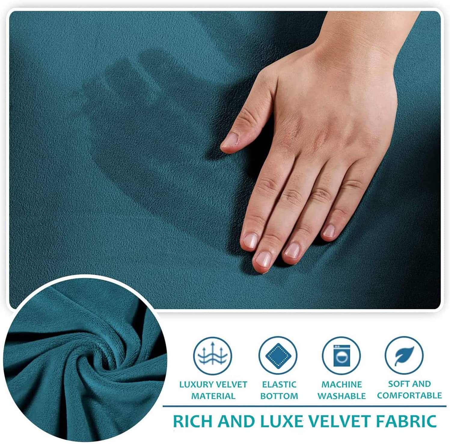 Luxury Velvet Stretch Sofa Cover & Loveseat Slipcover with 2 T-Cushion Covers - Soft Teal Couch Protector for Living Room, Sectional, Apartment Furniture - Perfect for Home Decor, Pet Protection & Furniture Makeover