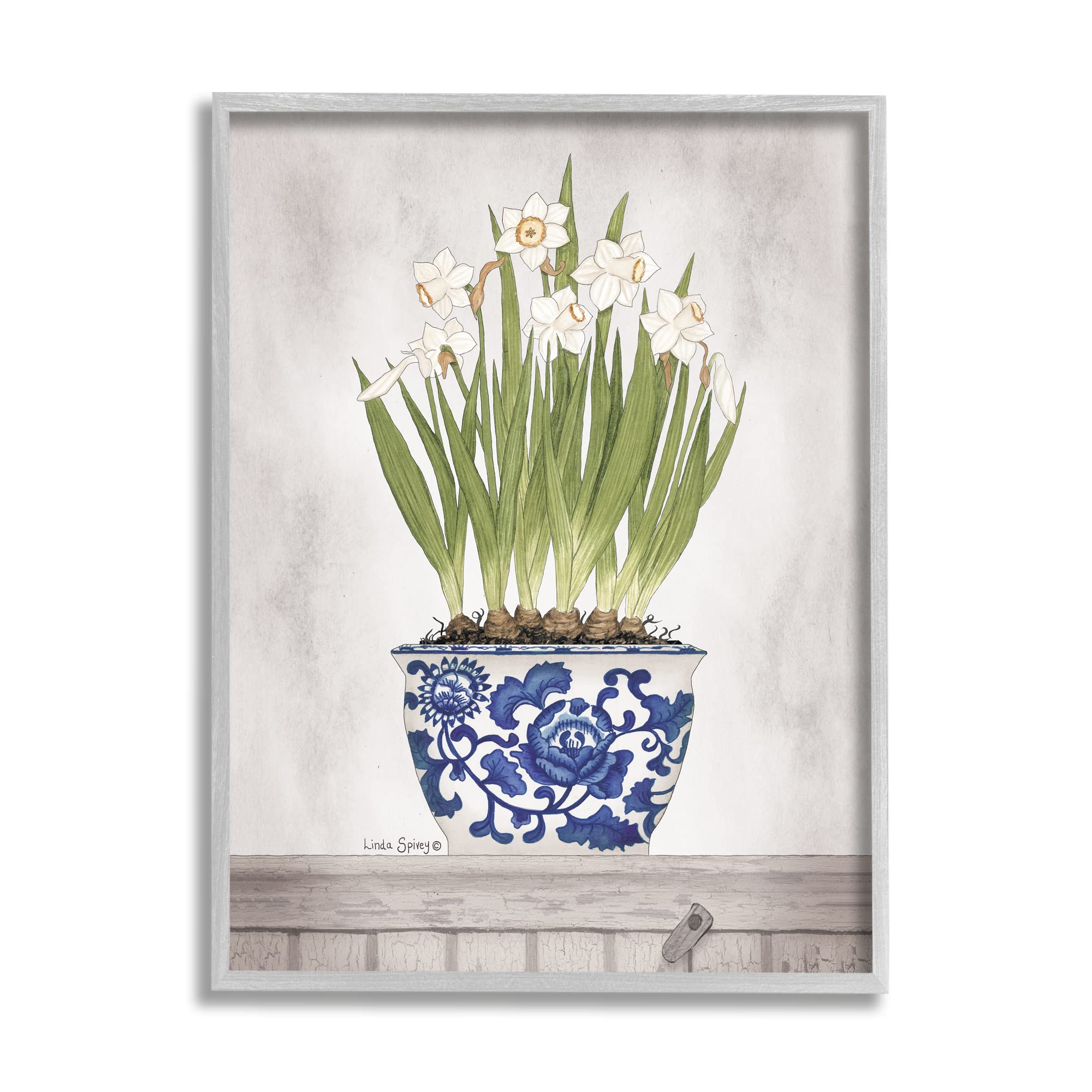 Stupell Industries Traditional Daffodil Porcelain Bowl - Floral Countryside Design by Linda Spivey | Elegant Tableware for Dining, Home Decor & Gift Giving