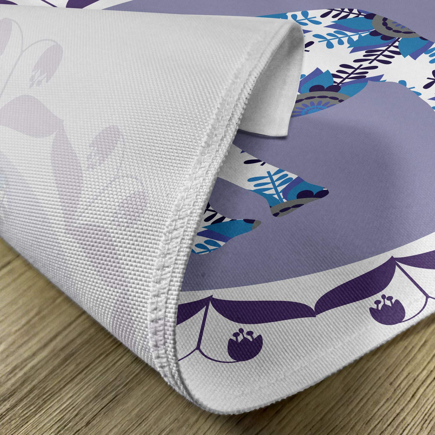 Ambesonne Floral Placemats Set of 4 - Elephant & Tulip Flower Pattern Round Washable Fabric Dining Table Mats, Standard Size in White Lilac & Blue - Perfect for Home Decor, Dinner Parties & Everyday Use