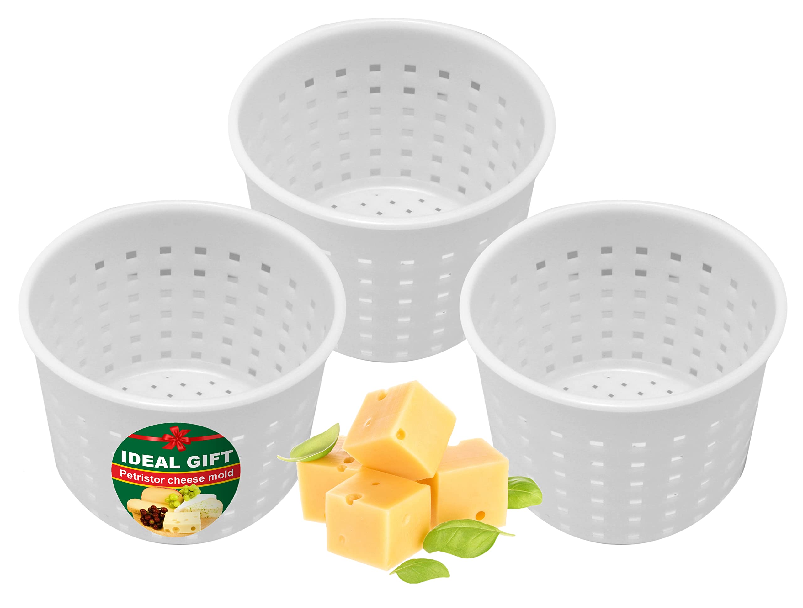 3-Piece Small Cheese Mold Set for Homemade Cheese Making - 1/3 qt Soft Cheese Molds for Feta, Ricotta & Cream Cheese - DIY Cheese Making Supplies - Perfect for Artisan Cheesemaking at Home or Small Dairy Production
