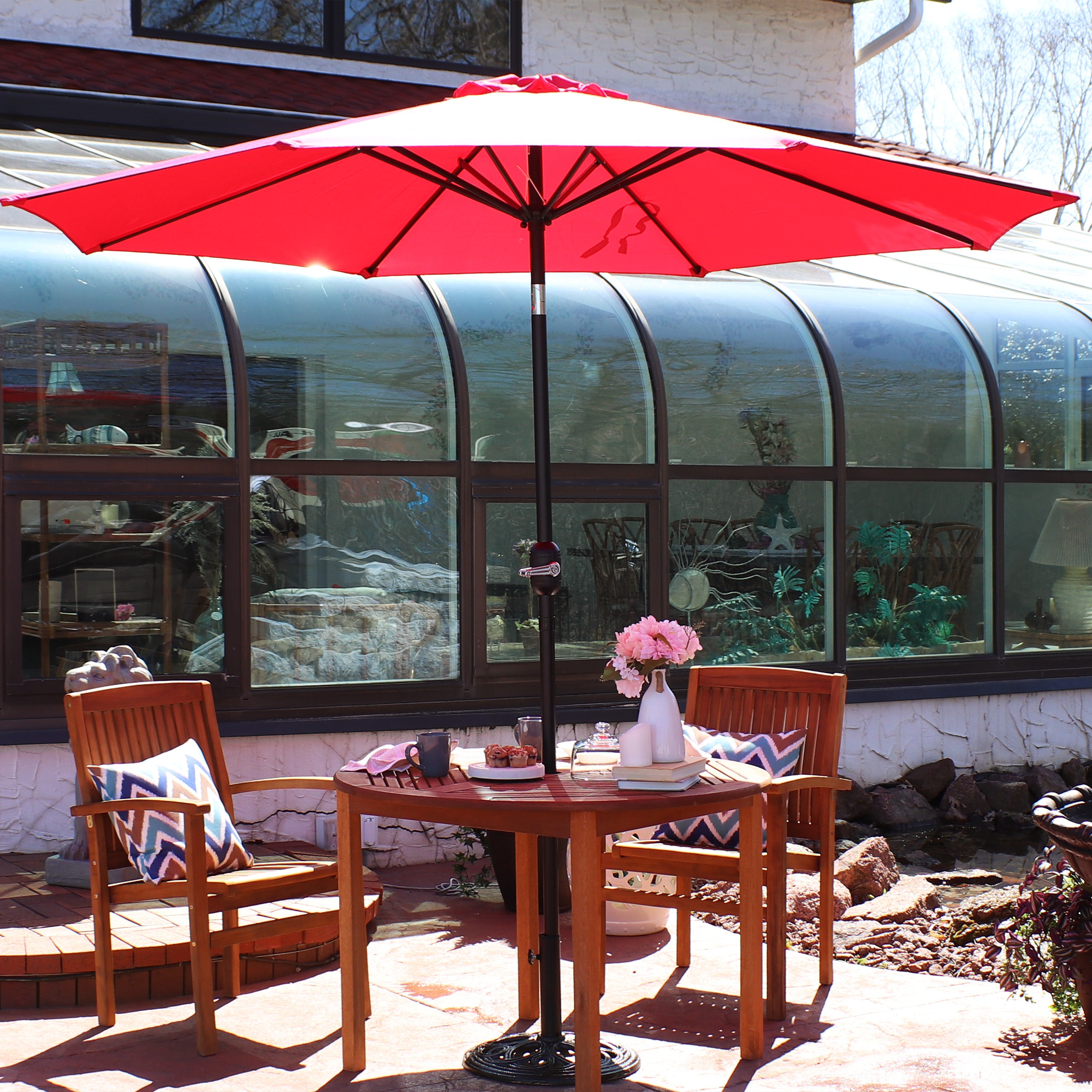 Sunnydaze 9-Foot Aluminum Outdoor Patio Umbrella with Tilt & Crank - Perfect for Poolside, Backyard, Deck, and Garden Shade
