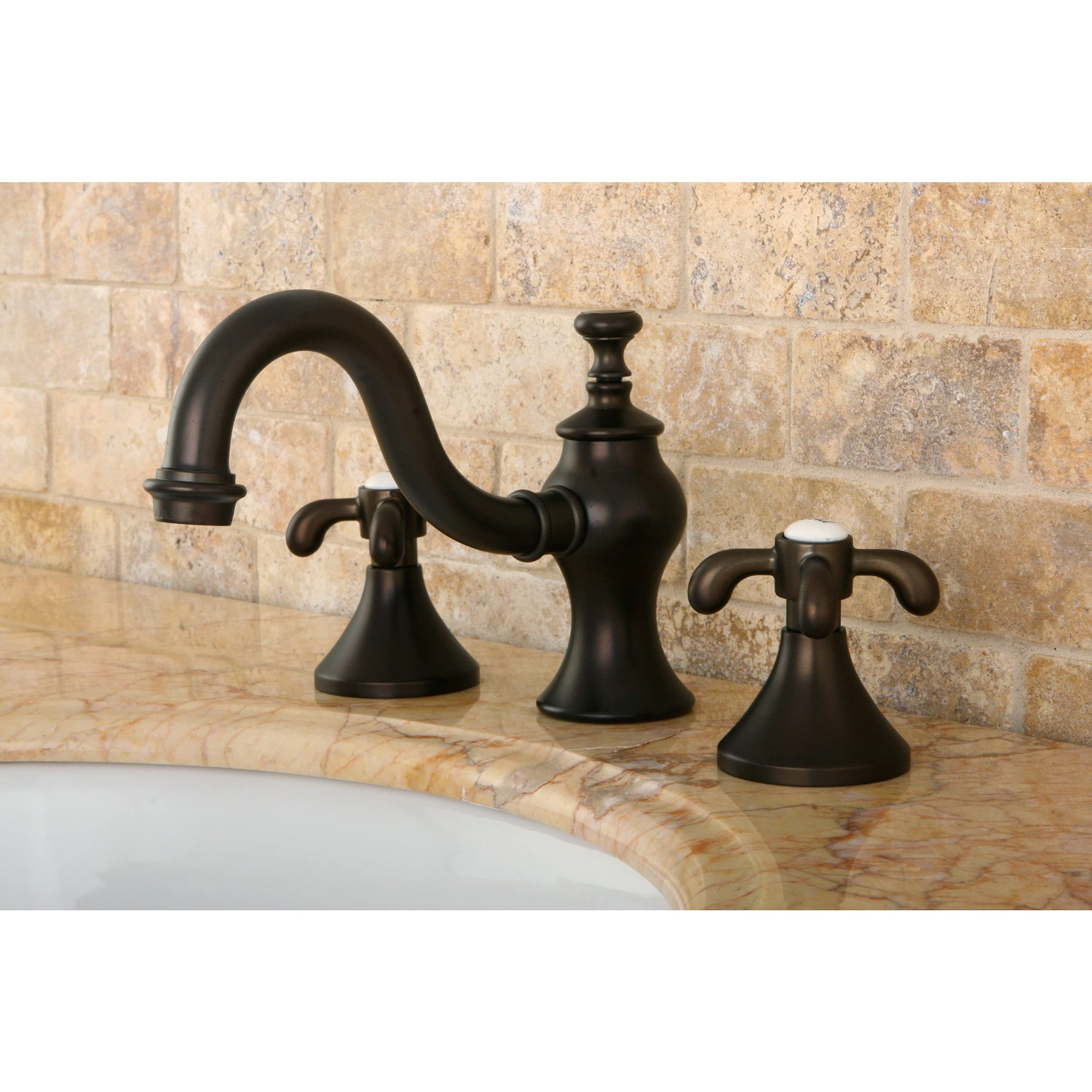 Kingston Brass Victorian Teardrop Cross Widespread Bathroom Faucet in Oil Rubbed Bronze - Elegant Vintage Sink Faucet for Bathroom Vanity & Powder Room Decor