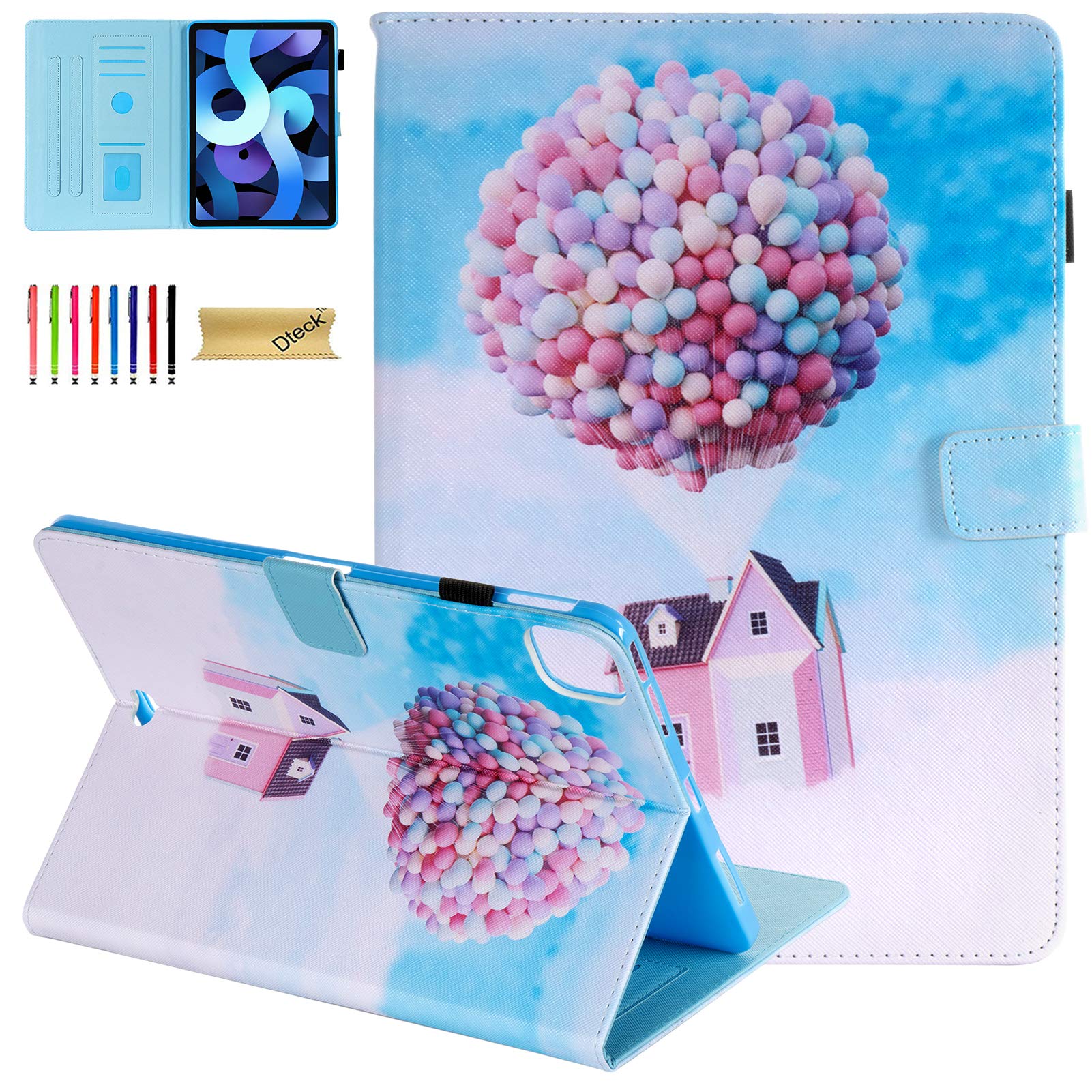 Dteck iPad Air 5th Generation Case 2022 & iPad Air 4 2020 - Premium PU Leather Folio Cover with Multi-Angle Stand, Auto Sleep/Wake, Compatible with iPad Pro 11 Inch (Balloon Castle Design) - Perfect for Work, Study & Travel Protection