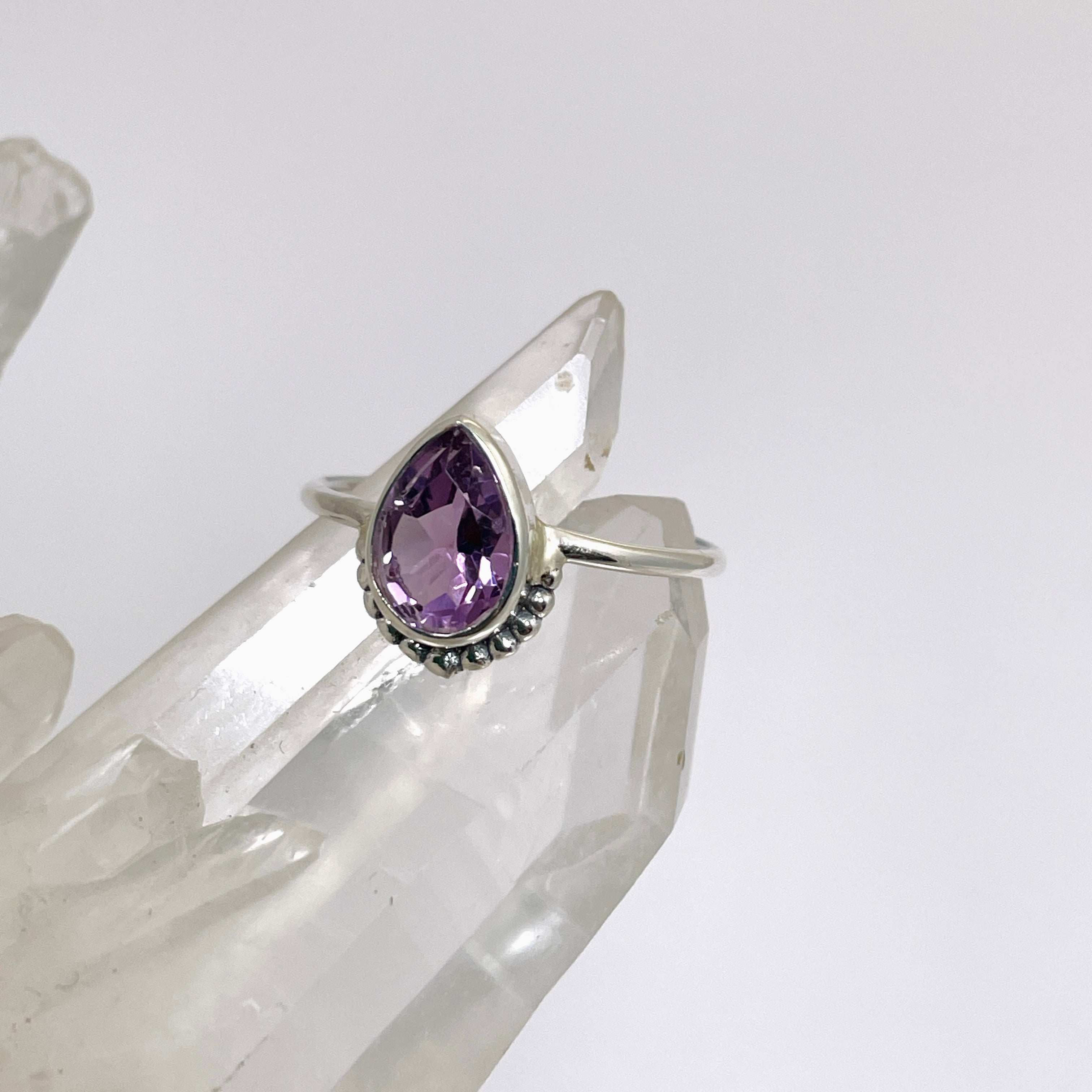 Amethyst Teardrop Dainty Band Ring - 925 Sterling Silver Elegant Jewelry for Women, Perfect for Valentine's Day Gifts & Everyday Wear