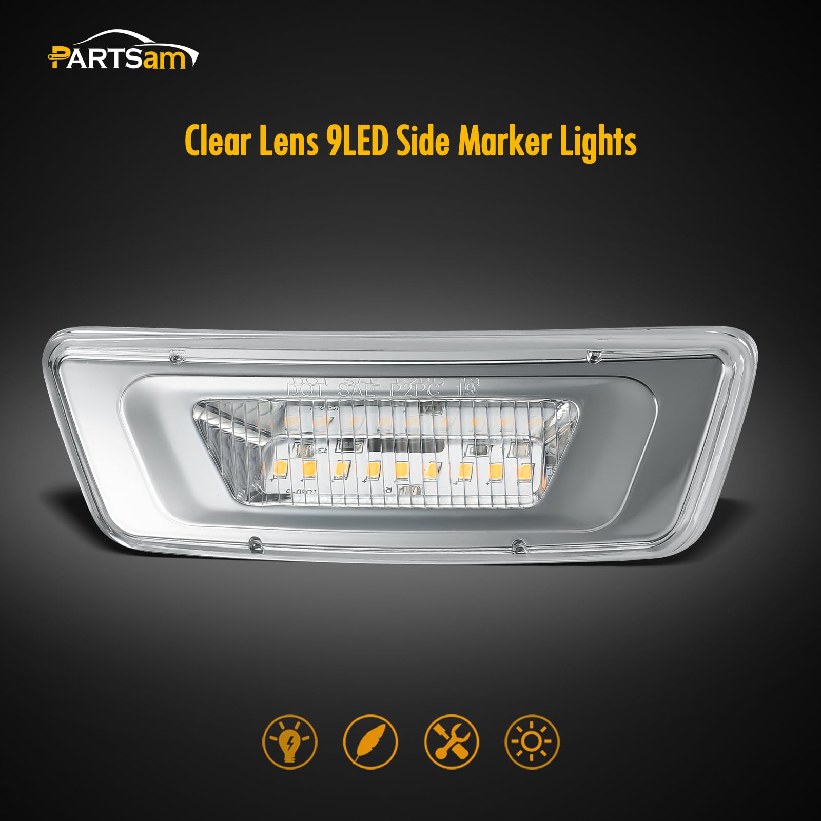 Partsam 2Pcs Amber & Clear LED Side Marker Turn Signal Lights for Kenworth T680 T880 & Peterbilt 576 - Sealed 6-LED Rectangular Cab Roof Marker Lamps (LH & RH) - Perfect for Truck Upgrades and Road Safety Compliance