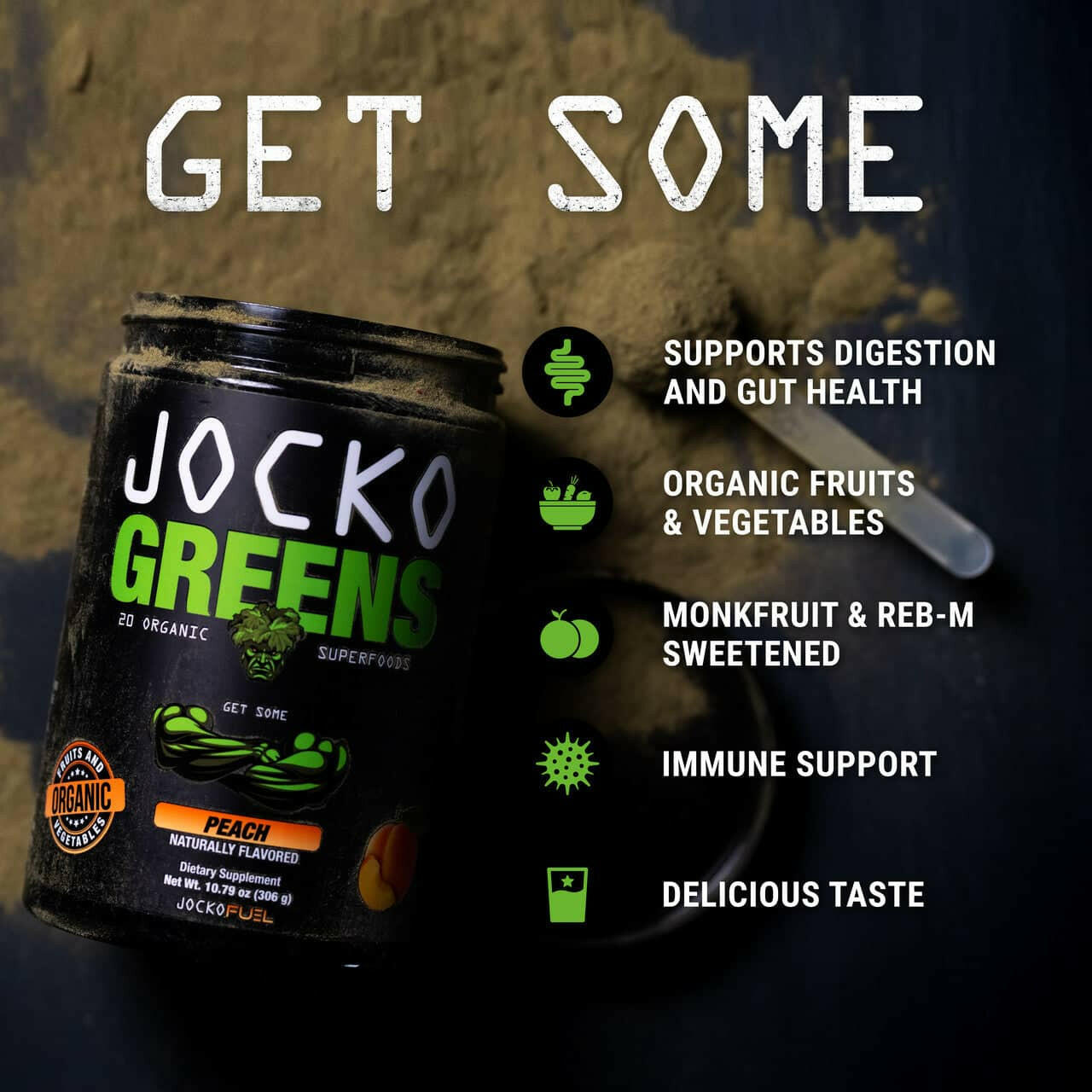 Jocko Greens Superfood Powder - Organic Greens Supplement for Energy & Immunity - Perfect for Smoothies, Shakes & Daily Nutrition Boost