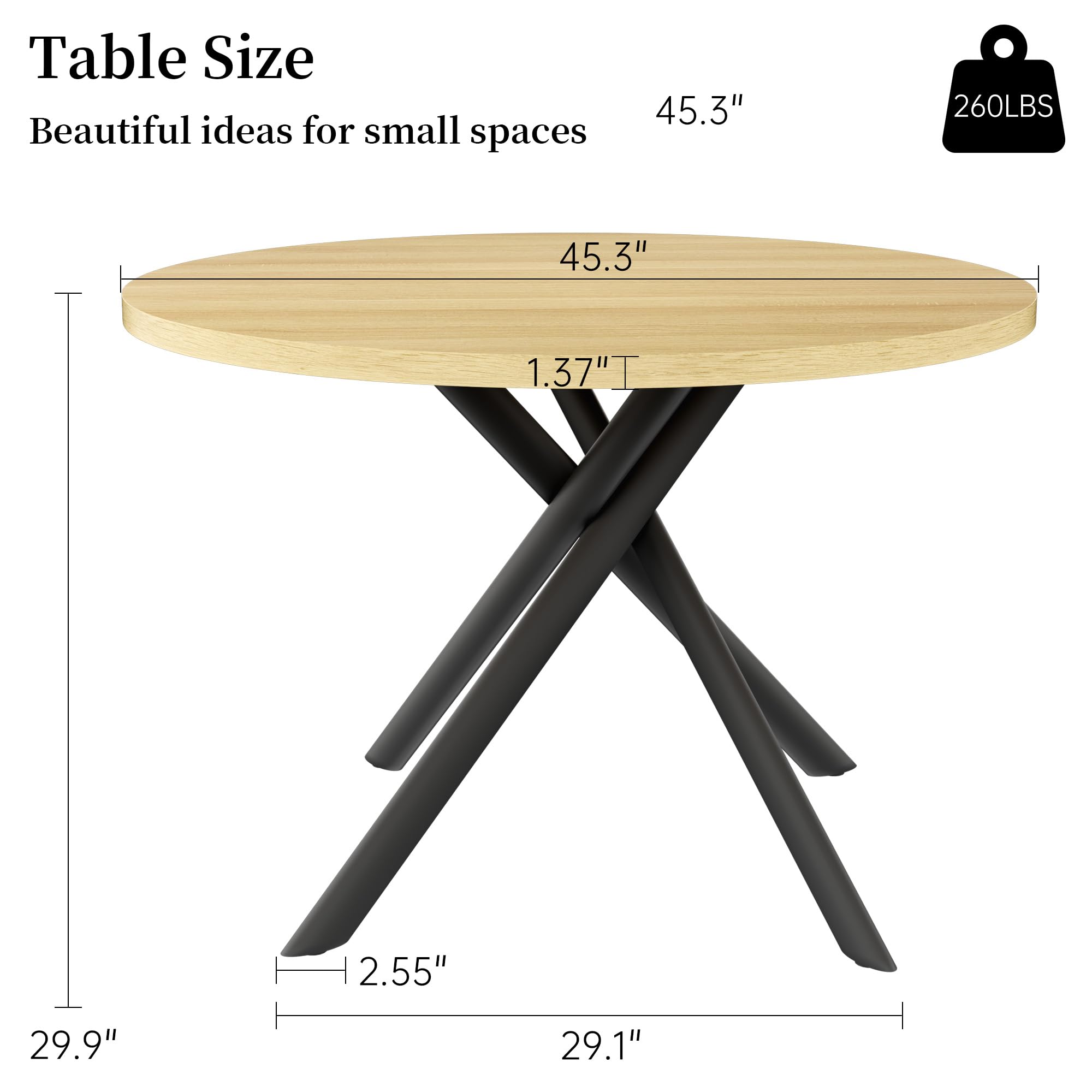 45.3 Inch Modern Round Dining Table for 4 - Space-Saving Kitchen Table with Sturdy Carbon Steel Legs for Small Apartments, Breakfast Nook & Cozy Dining Areas - Perfect for Family Meals & Entertaining Guests (Cat's Paw Design)