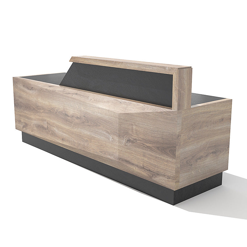 CONROY 2.4M Left Panel Reception Desk in Warm Oak & Black - Modern Office Furniture for Professional Workspaces & Lobby Areas