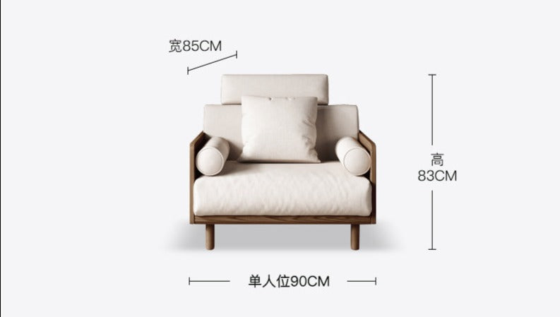 Avery Solid Wood Sofa - Japanese Style Fabric Removable Cushion - Modern Minimalist Living Room Furniture for Small Spaces & Apartments