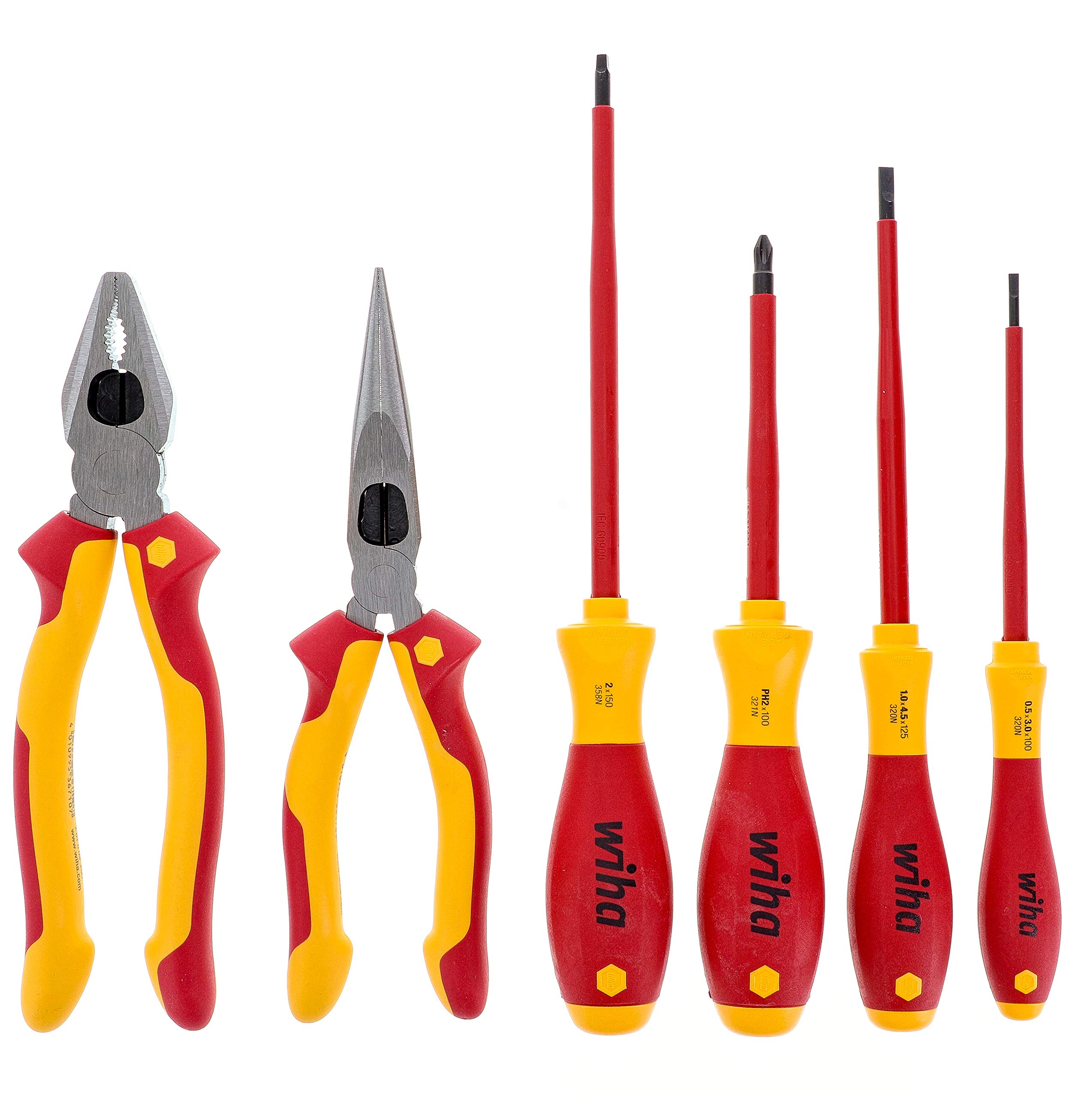 Wiha 32984 6-Piece Insulated Industrial Pliers & Screwdriver Set - Heavy Duty Electrical Tools for Electricians & DIY Home Repairs