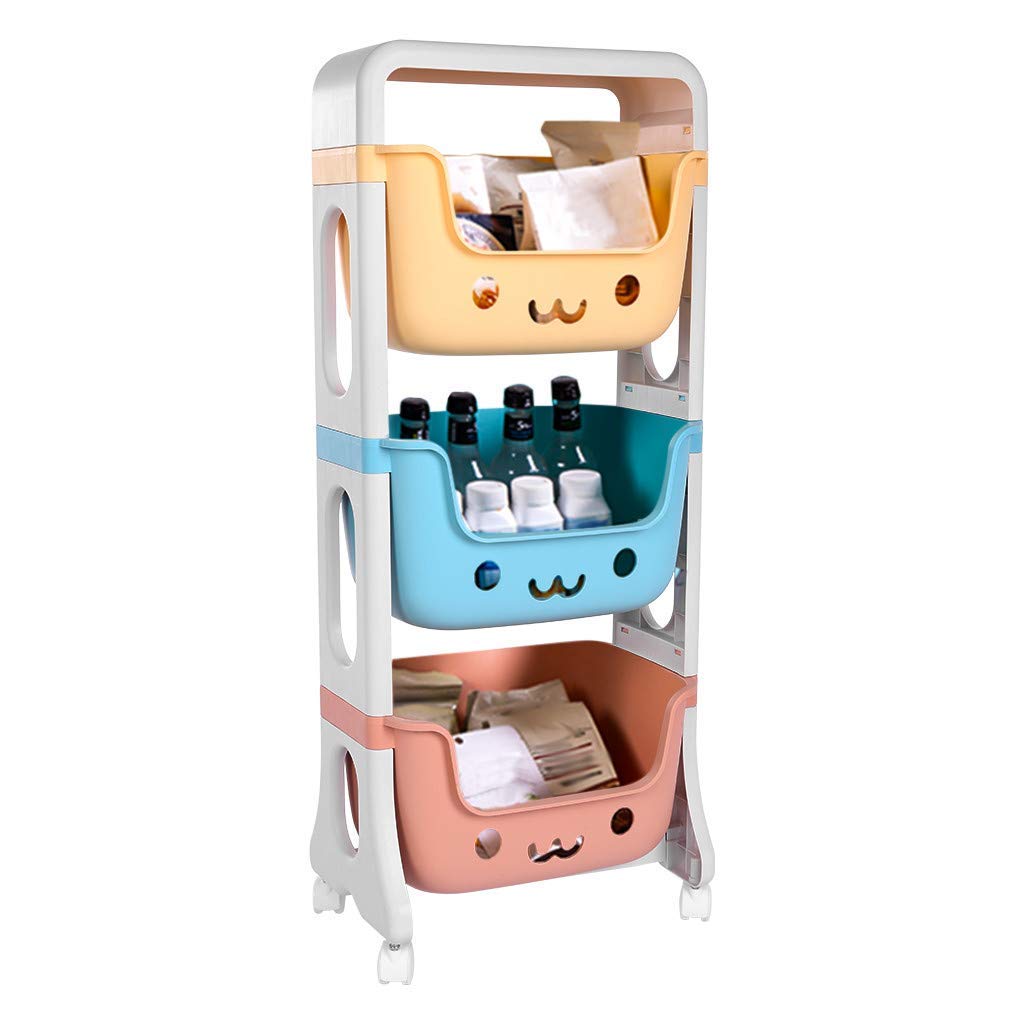 XJZKA 3-Tier Rolling Storage Cart with 3 Large Drawers - Colorful Kids Toy Organizer for Bedroom, Playroom & Classroom - Perfect for Boys & Girls Toys, Books & Art Supplies Storage