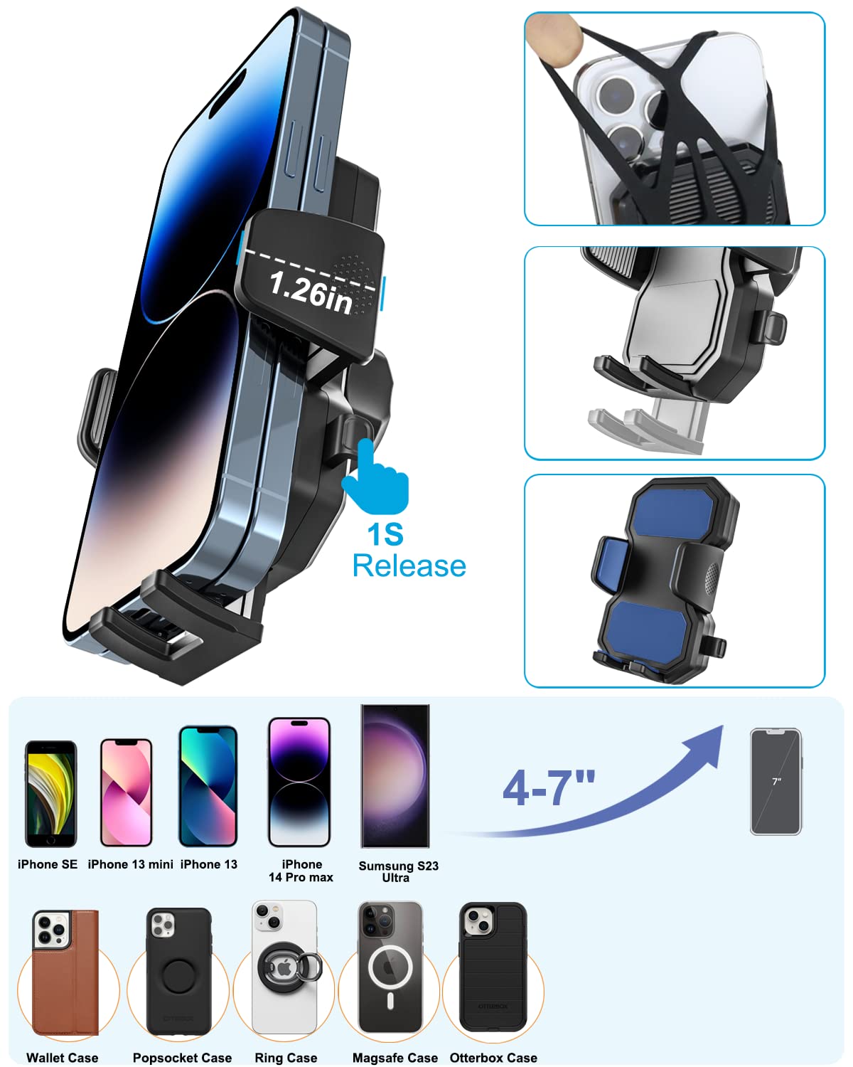 Universal Bike Phone Mount Holder for iPhone 15 14 13 12 11 Pro Max - Adjustable 4