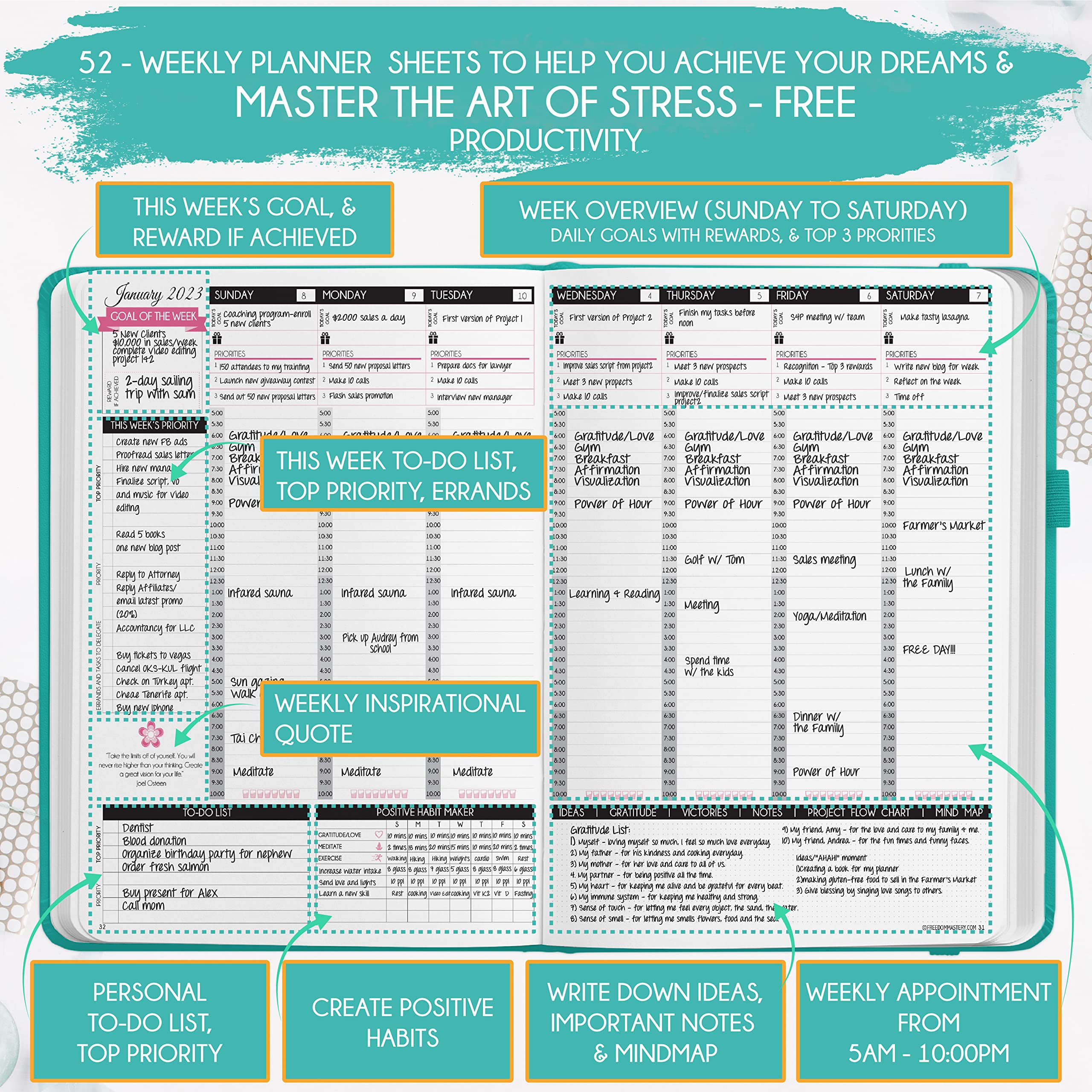 2024-2025 Academic Planner - Weekly & Monthly Productivity Planner with Goal Tracking, Gratitude Journal & Stickers | Daily Manifestation Journal | Perfect for Students & Professionals | Dated July 2024-July 2025 | Ideal for School, Work & Personal Organization