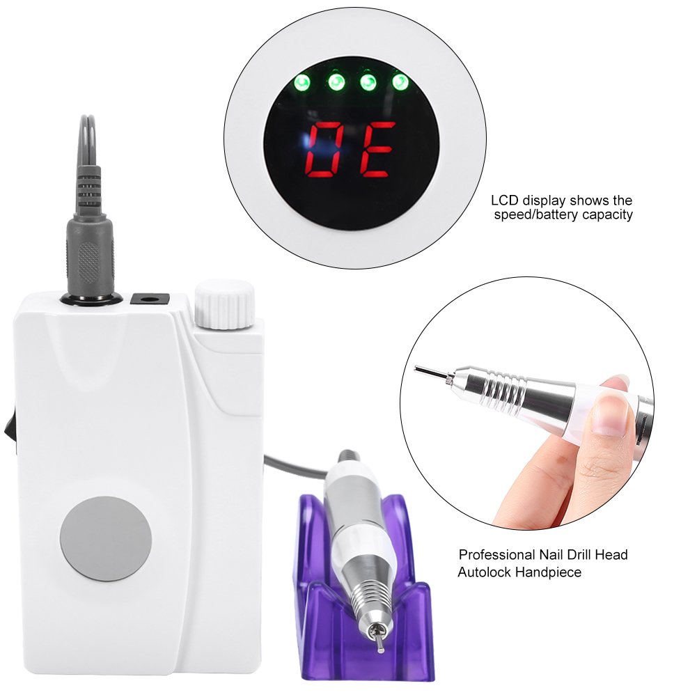 Professional Cordless Rechargeable Nail Drill Machine - 30000 RPM Electric Nail File with LCD Display & 6 Drill Bits - Portable Manicure Pedicure Kit for Salon, Home Use & DIY Nail Art