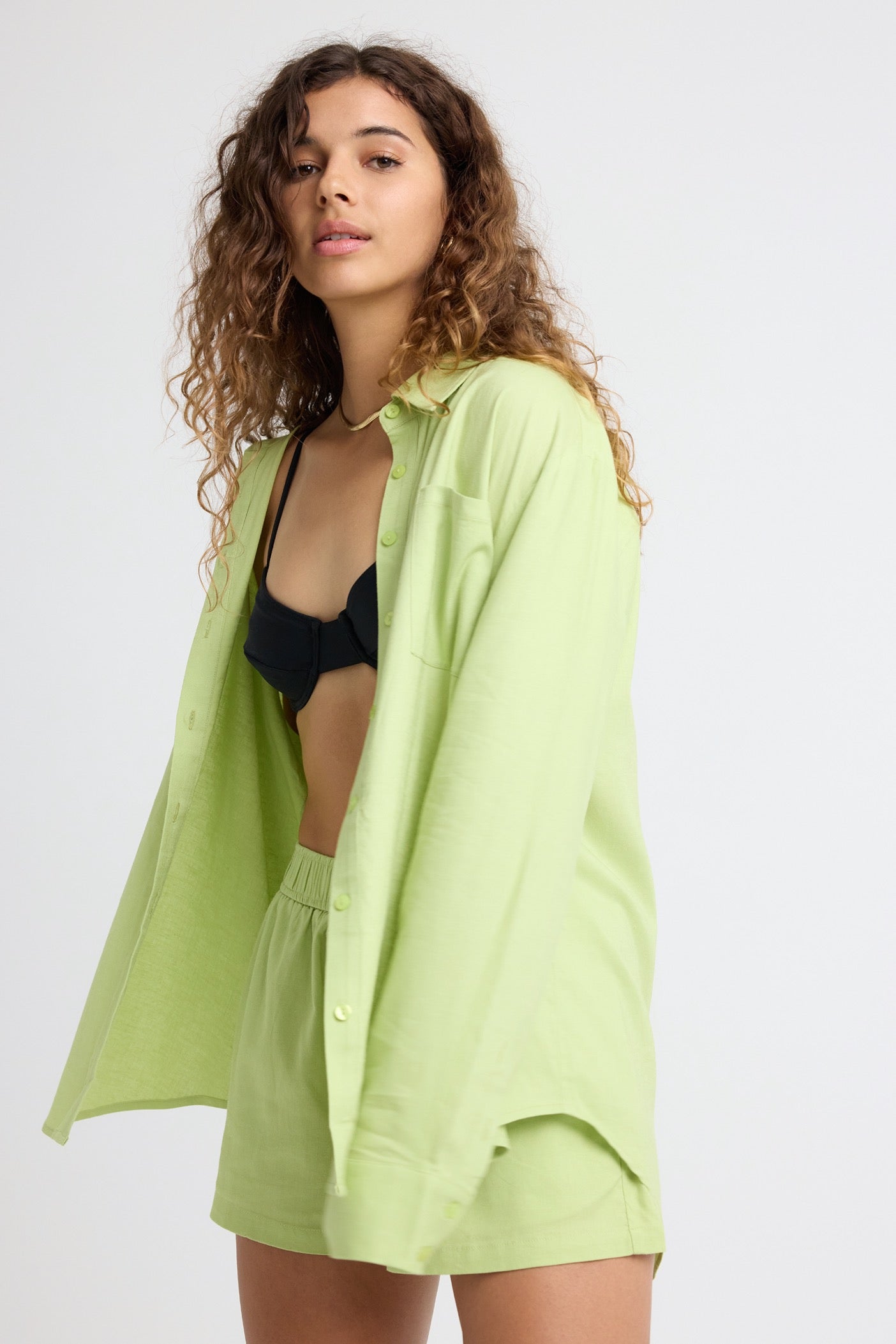 Arden Women's Linen Button Down Shirt - Breathable Summer Blouse in Lime Green for Casual Outings & Office Wear