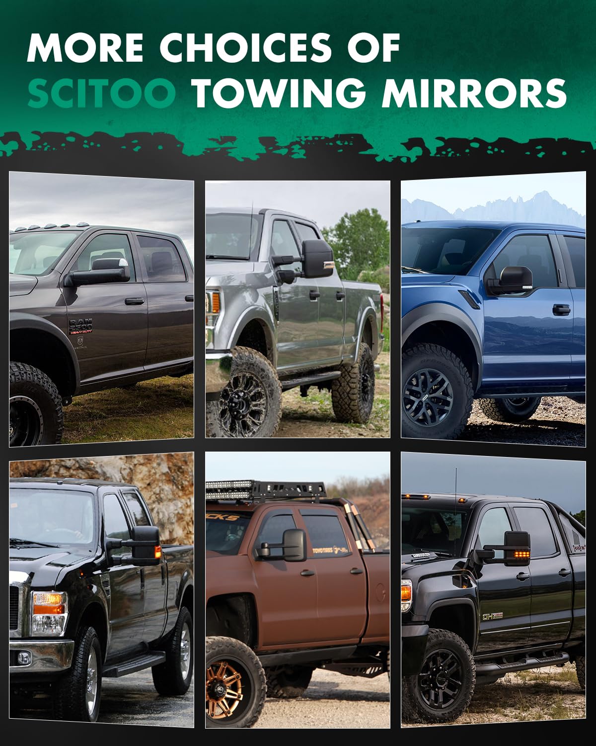 SCITOO Black Power Heated Towing Mirrors with Puddle Lights & Turn Signal - Compatible with 2014-2018 Chevy Silverado/GMC Sierra 1500/2500HD/3500HD - Enhanced Visibility for Safe Towing & Night Driving
