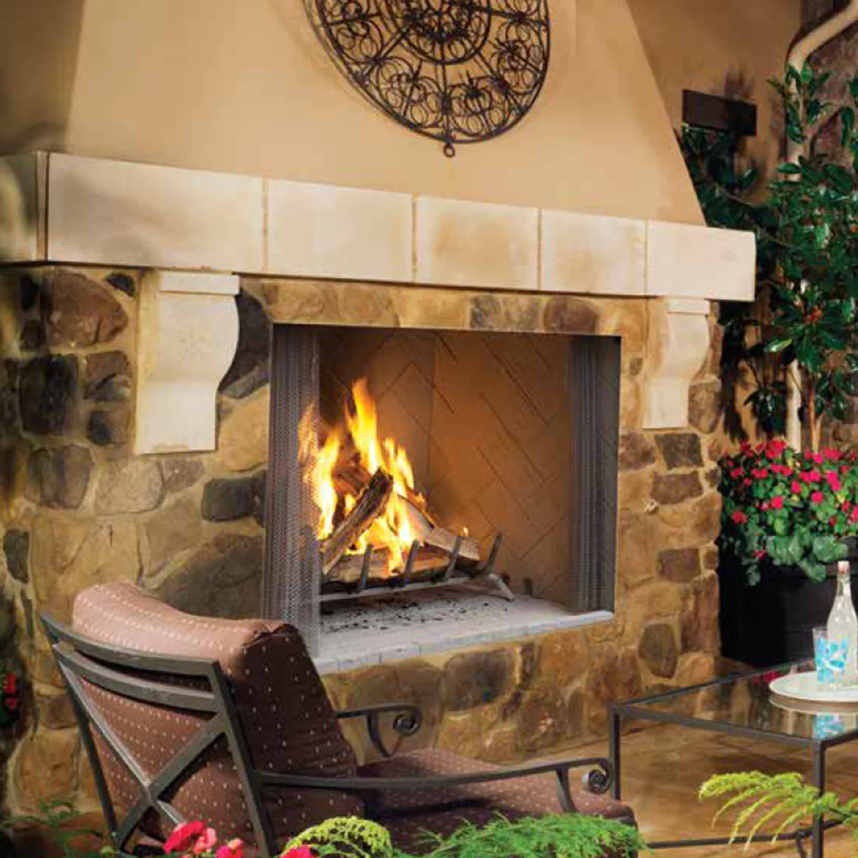42 Inch Outdoor Wood Burning Fireplace - Rustic Paneled Design for Patio, Garden & Backyard - Perfect for Camping & Outdoor Gatherings