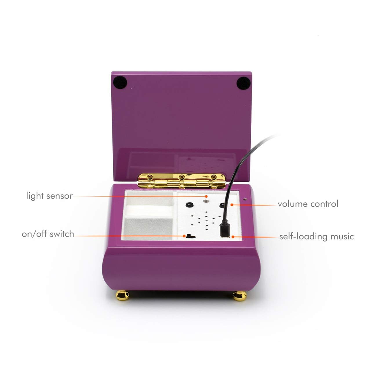 Vibrant Hi-Gloss Lavender USB Sound Module Music Jewelry Box - L2 - On/Off Switch, Motion Sensor, USB Rechargeable (30+ Songs) - Perfect for Gift Giving, Jewelry Storage & Home Decor