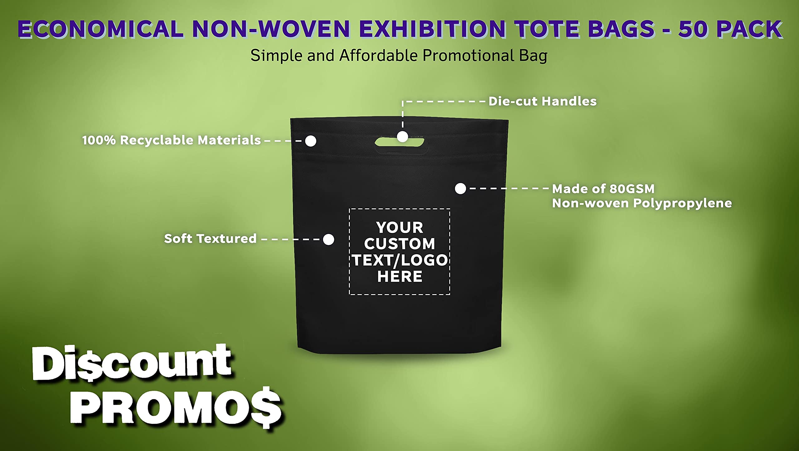 50 Pack Customizable Non-Woven Tote Bags with Die-Cut Handles - Eco-Friendly, Reusable 15