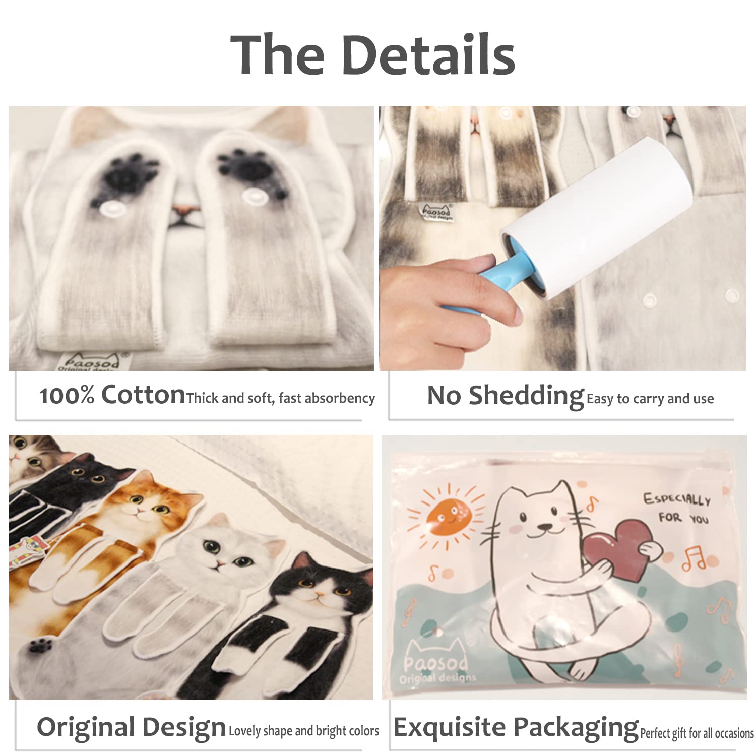 Cute Cat Hand Towels 100% Cotton for Bathroom & Kitchen - Perfect Cat Lovers Gift