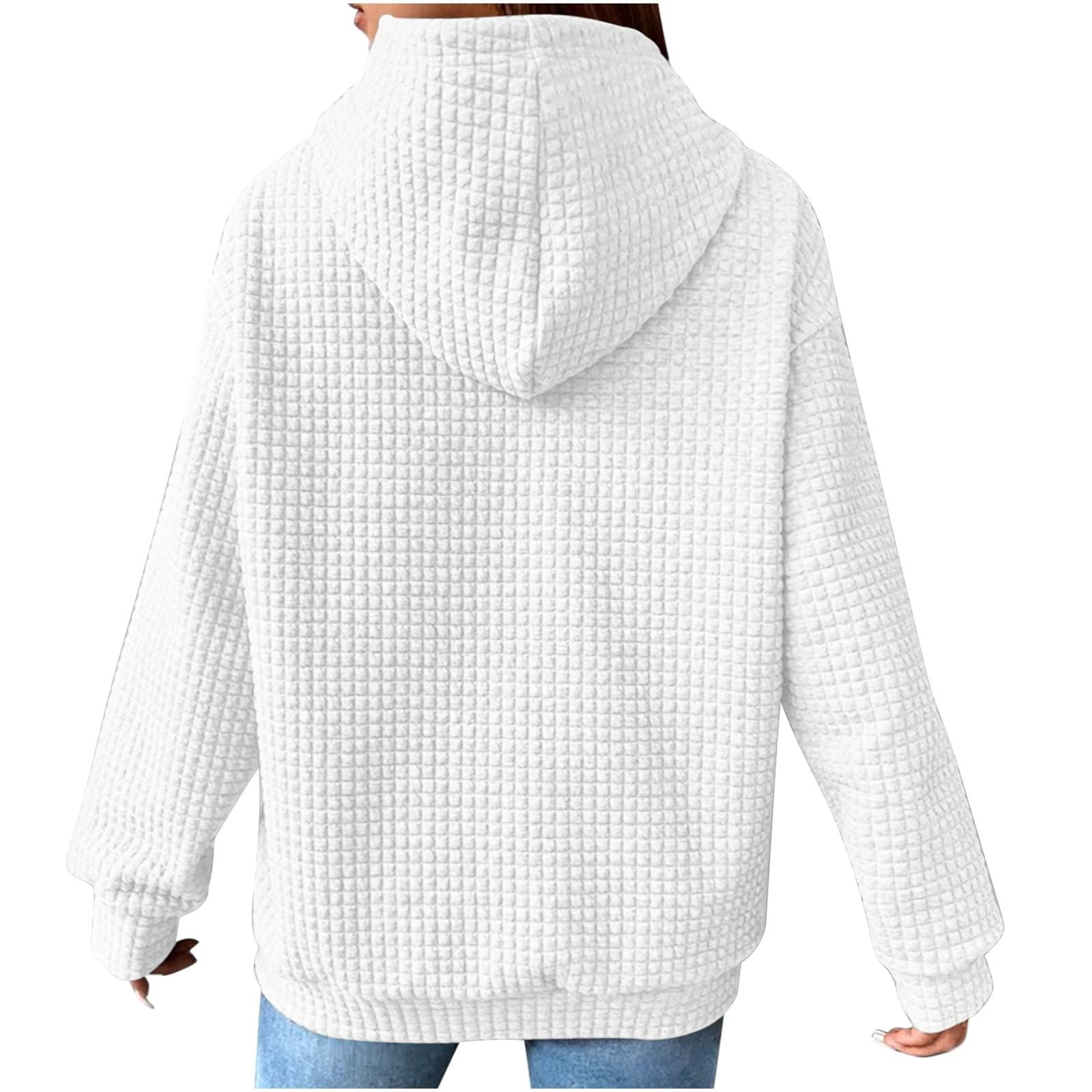 Trendy 2024 Plus Size Waffle Hoodies for Women - Y2K Oversized Drawstring Pullover Sweatshirt with Pockets | Cozy Winter Wear, Casual Street Style & Loungewear