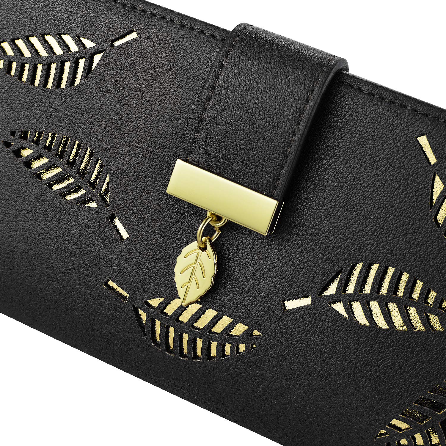 PGXT Women's Leather Bifold Wallet with Hollow Leaf Pattern - Slim Credit Card Holder & Zip Purse for Daily Use - Perfect Gift for Women & Girls (Black) - Ideal for Work, Travel, and Special Occasions like Birthdays & Christmas