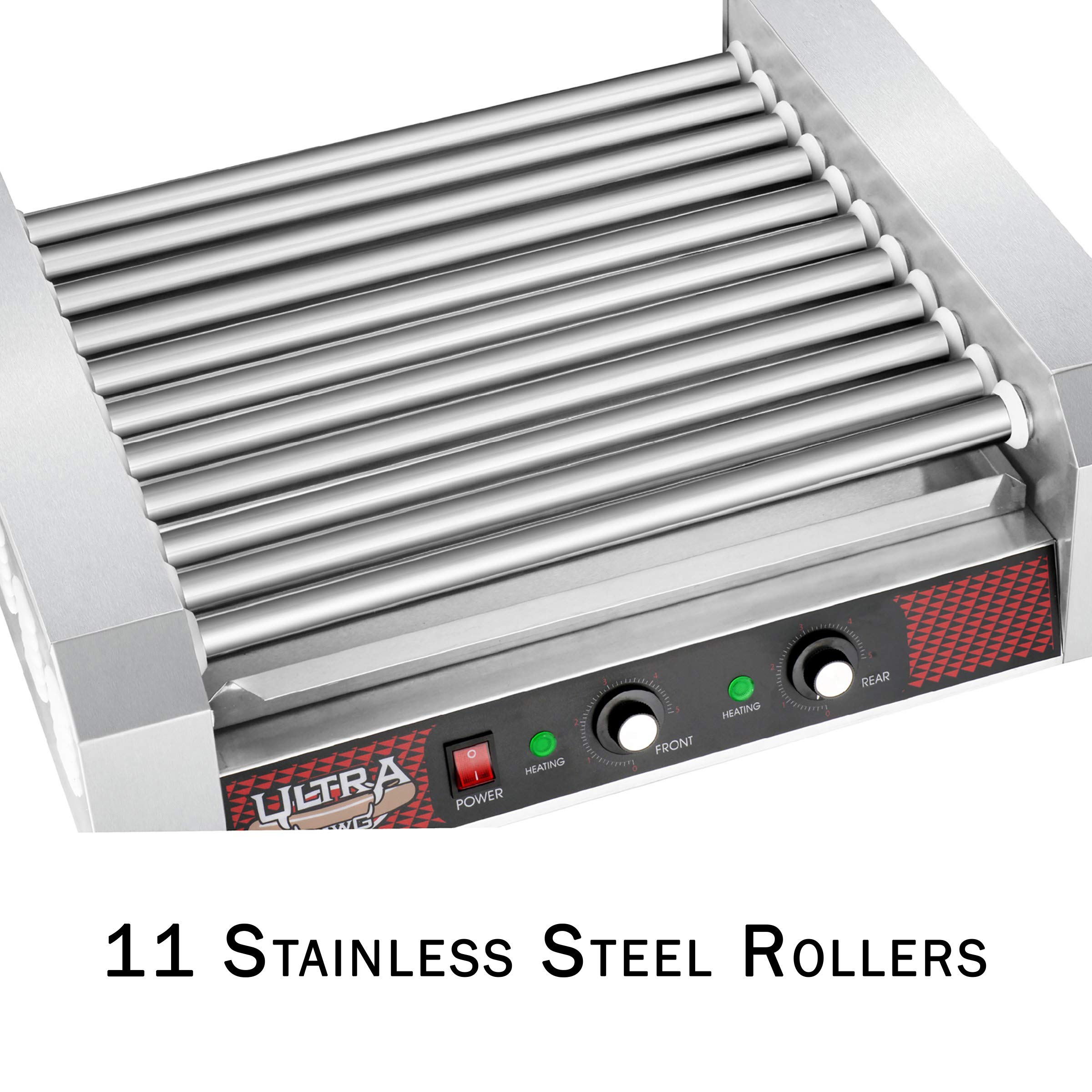 Premium Hot Dog Grill with 11 Stainless Steel Rollers - Cook 30 Hot Dogs or Sausages Simultaneously | Great Northern Popcorn 876071RCM | Perfect for Backyard BBQs, Parties & Outdoor Events