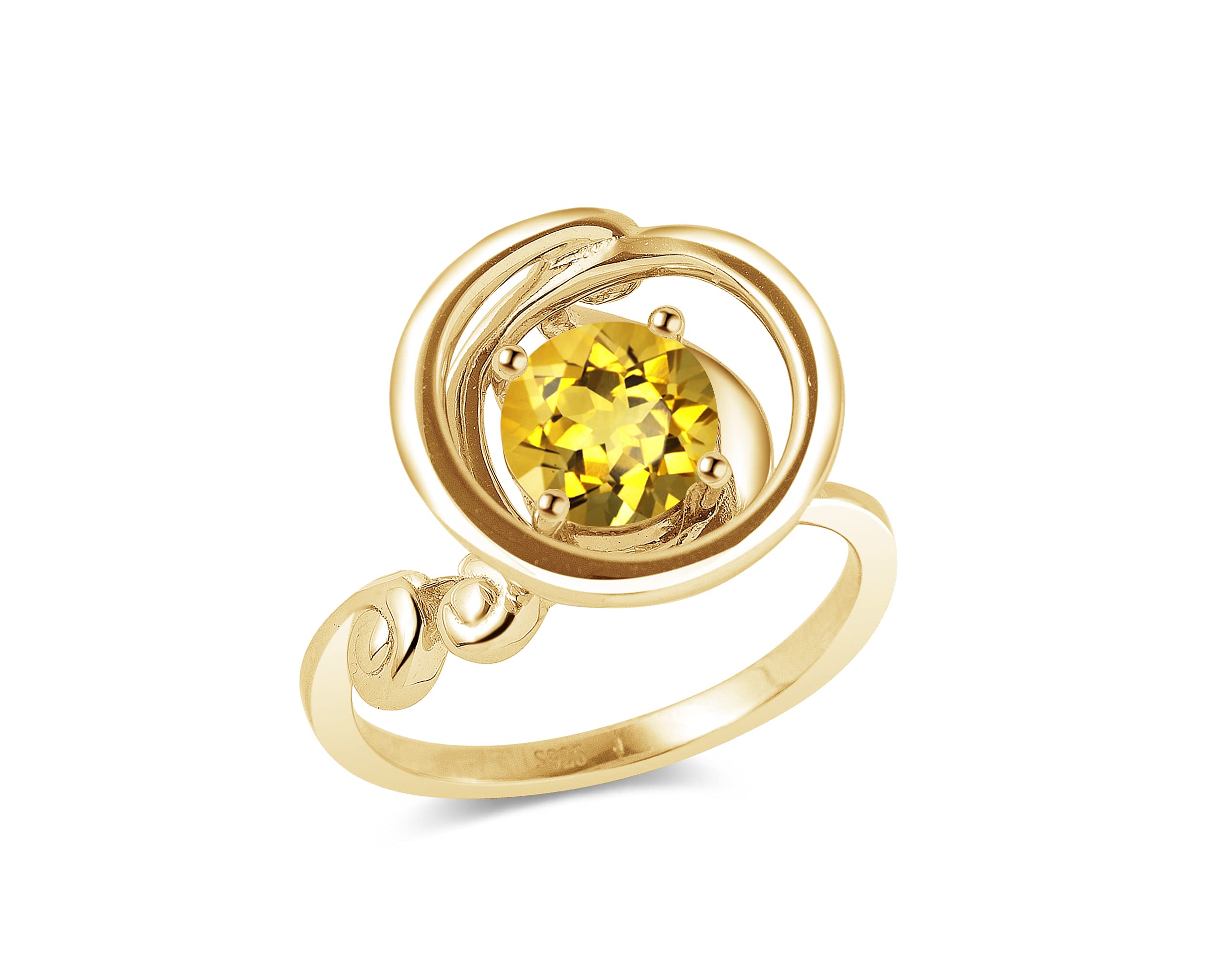Citrine Ring for Women - Solitaire November Birthstone Ring in Yellow Gemstone, Gold or Sterling Silver - Elegant Wave Circle Ring for Gifts, Weddings & Everyday Wear