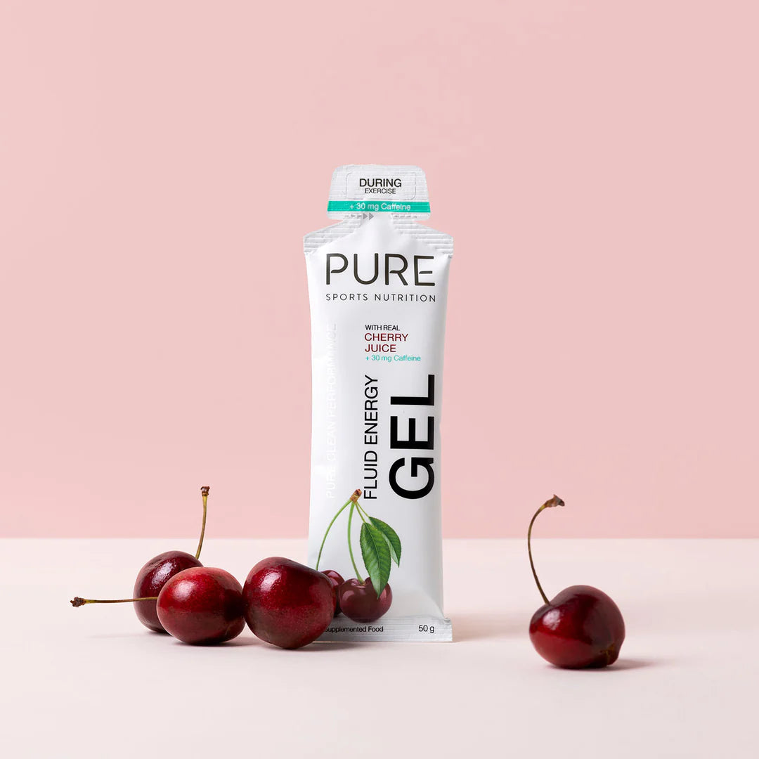 PURE Energy Gel with Cherry Flavor & Caffeine Boost - Fast-Acting Sports Nutrition for Running, Cycling & Endurance Athletes