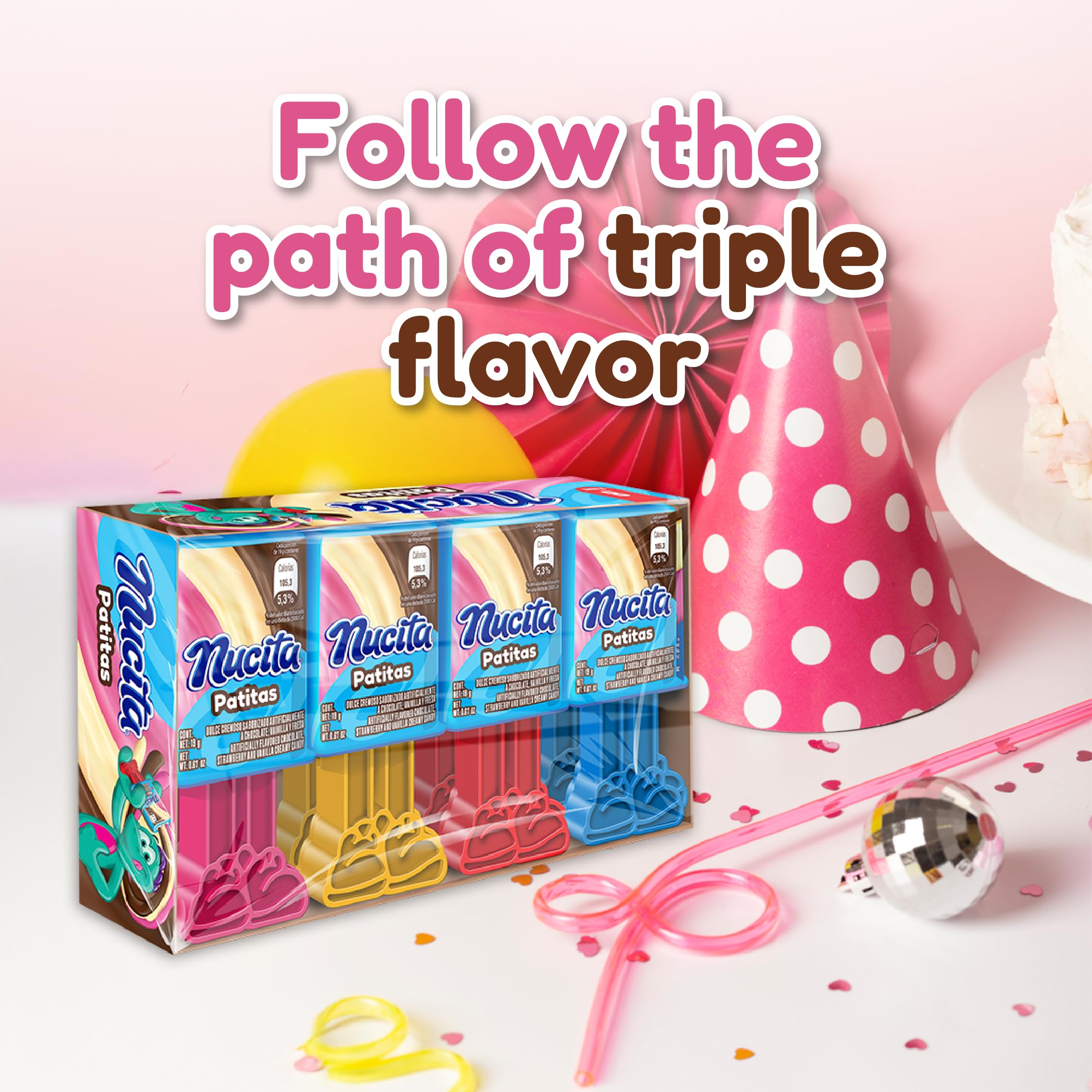 Nucita Patitas Creamy Candy for Kids - Delicious Chocolate, Vanilla & Strawberry Flavors - 5.3oz Pack - Perfect for Birthday Parties, School Snacks & Halloween Treats