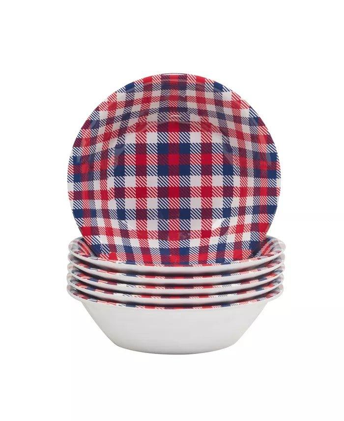Patriotic Plaid Melamine Dinner Plates - Durable & Lightweight Melamine Dishes for Outdoor Picnics, BBQs, and 4th of July Parties
