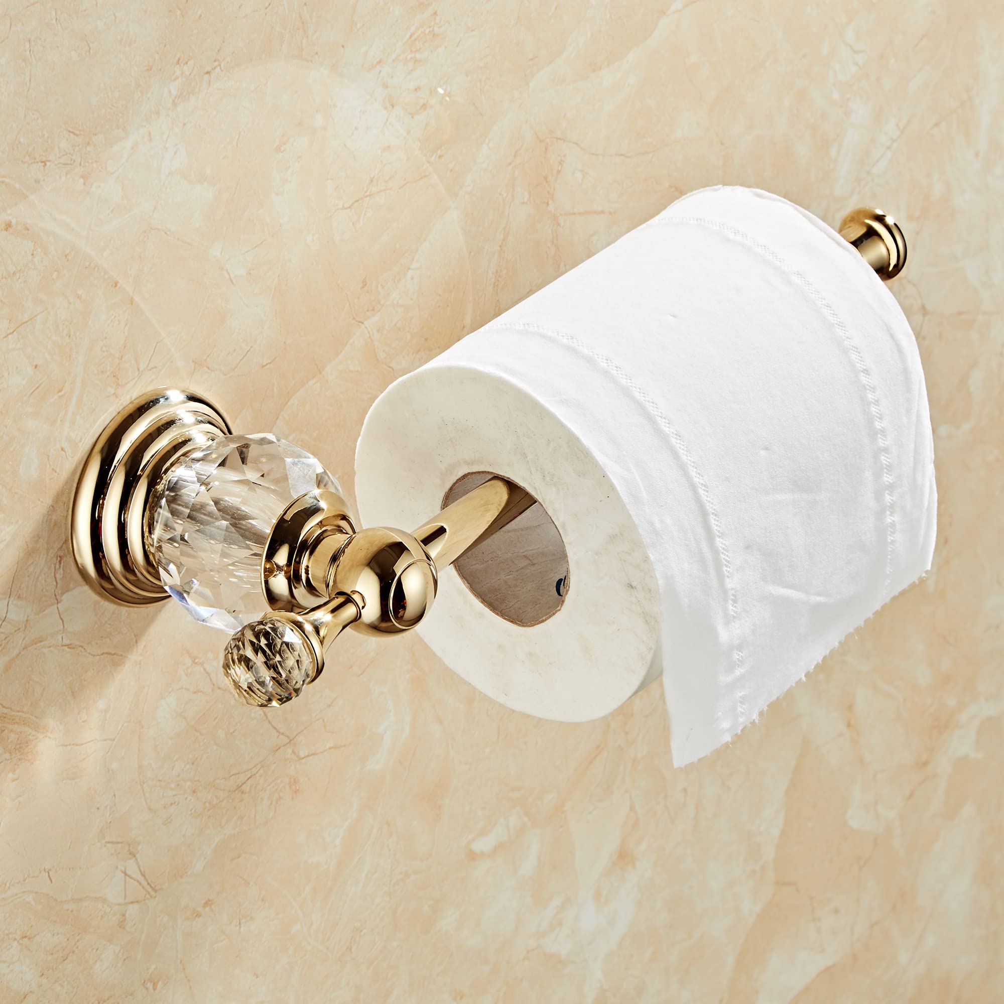 Premium Gold Crystal Bathroom Hardware Set - Adjustable Towel Rack, Toilet Paper Holder, Hand Towel Ring & Wall Hooks - Elegant Wall Mounted Bathroom Accessories for Modern Homes, Hotels & Luxury Spaces