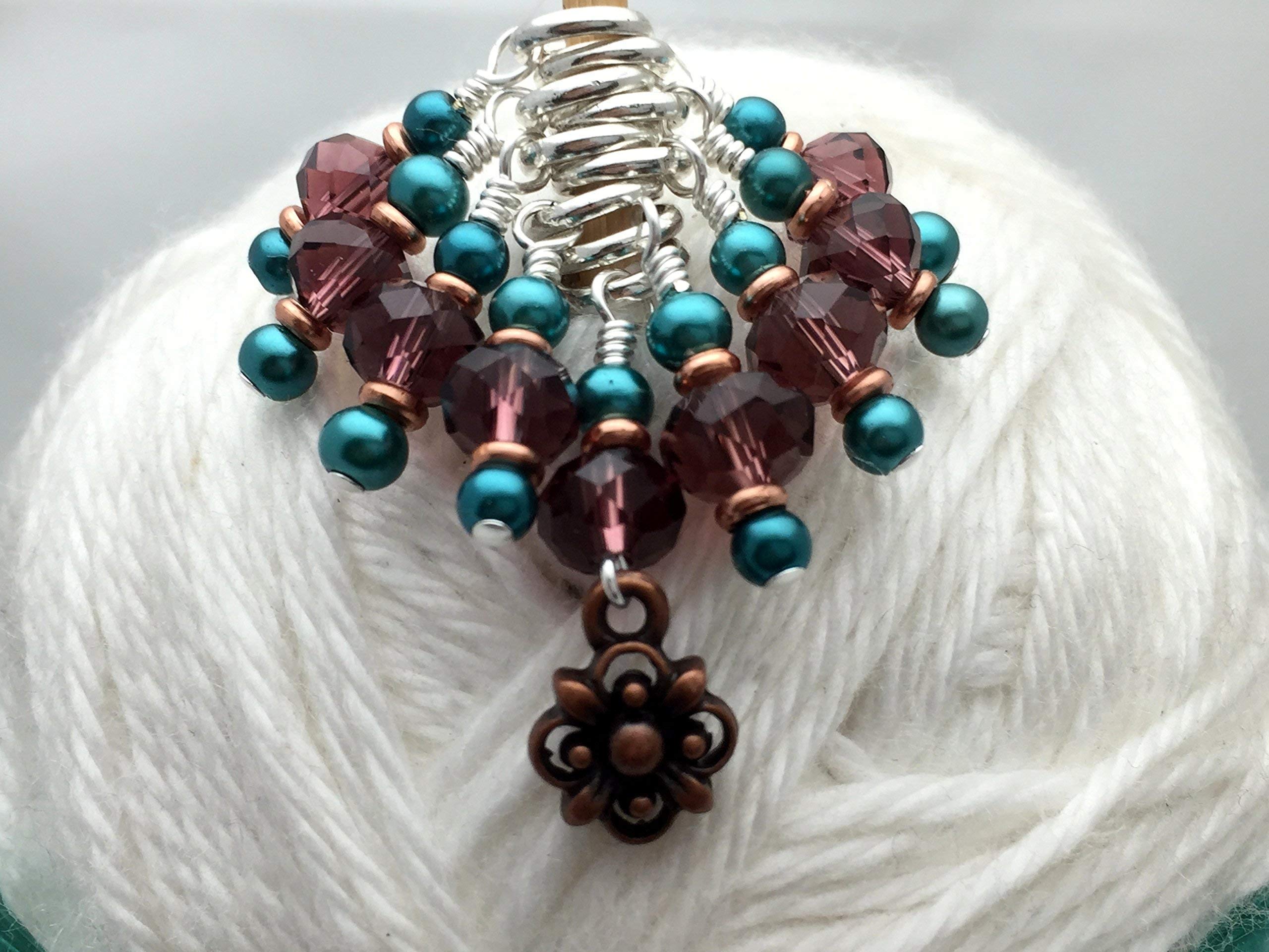 Copper Flower Knitting Stitch Markers Set - 50pcs Handmade Knitting Tools for Crochet & Yarn Projects - Perfect for Counting Stitches, Tracking Rows & Crafting Gifts (Ideal for Beginners & Experts)