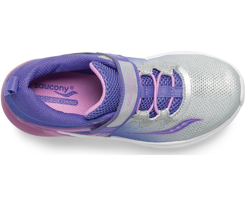 Saucony Purple and Silver Flash Glow A/C Kids Running Shoes - Lightweight Breathable Sneakers for Boys & Girls - Perfect for School, Sports & Daily Activities