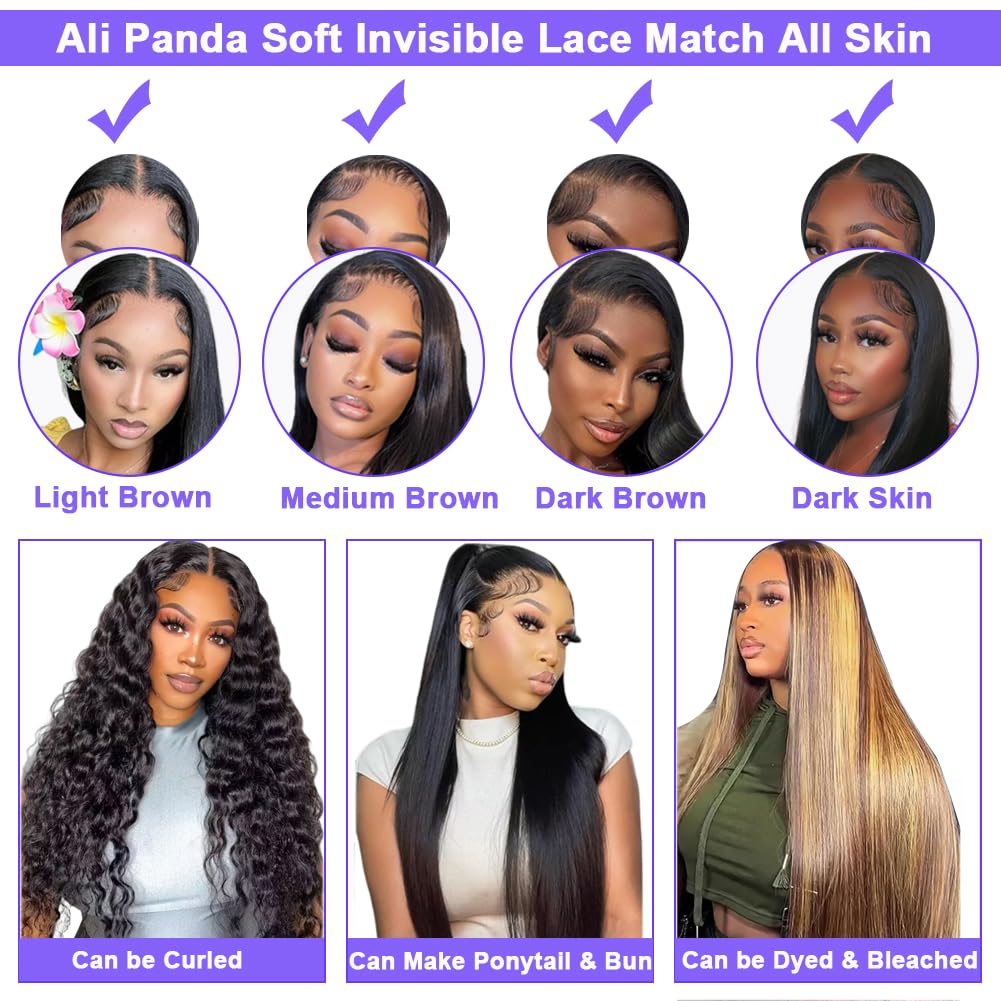 ALI PANDA 250% Density 30 Inch 13x6 HD Lace Front Wig - 100% Human Hair Straight Glueless Wig with Pre-Plucked Hairline & Baby Hair for Black Women | Perfect for Daily Wear, Special Occasions & Protective Styling