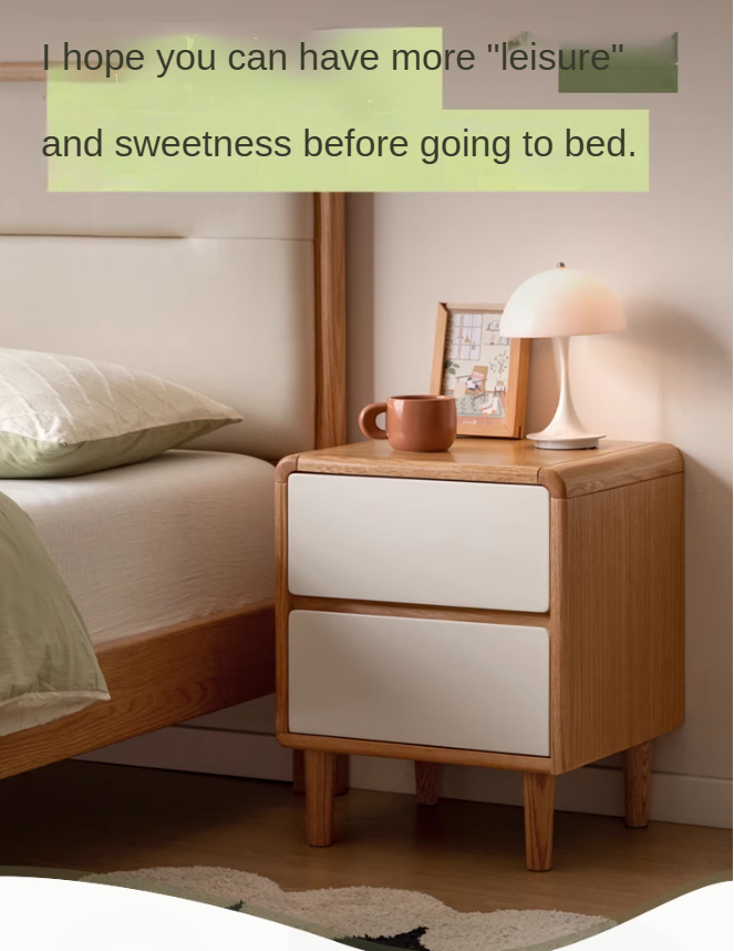 Solid Oak Wood Nightstand - Bedside Table with Drawer for Bedroom Furniture, Perfect for Storage and Decor
