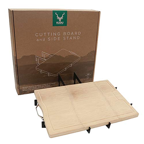 Premium KUDU Grill Bamboo Cutting Board Attachment & Side Stand | Compatible with KUDU 1 & 2 Grills | Durable Food Prep Accessory for Outdoor Cooking, Camping & Backyard BBQs