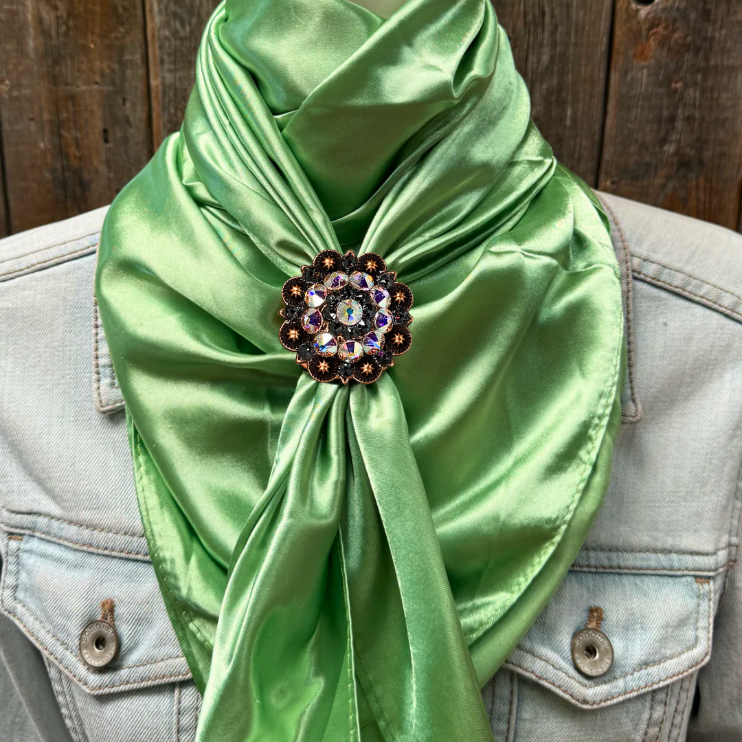 35X35 Solid Lime Wild Rag Scarf with Crystal Concho Slides - Western Style Bandana for Cowboy, Cowgirl & Outdoor Enthusiasts - Perfect for Rodeo, Horseback Riding & Cold Weather Protection