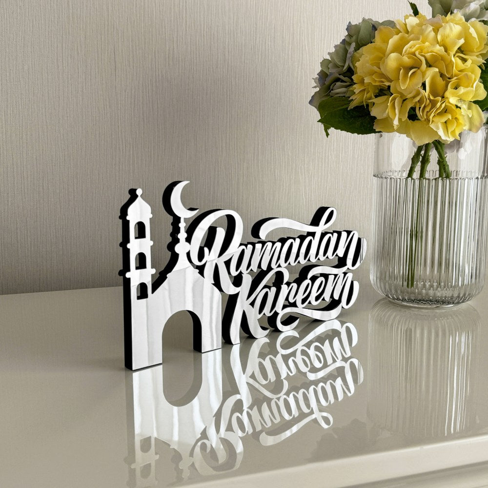 Ramadan Kareem Tabletop Decor with Minaret - Islamic Home Decoration for Ramadan & Eid - Perfect for Iftar Table, Living Room, and Gift Giving