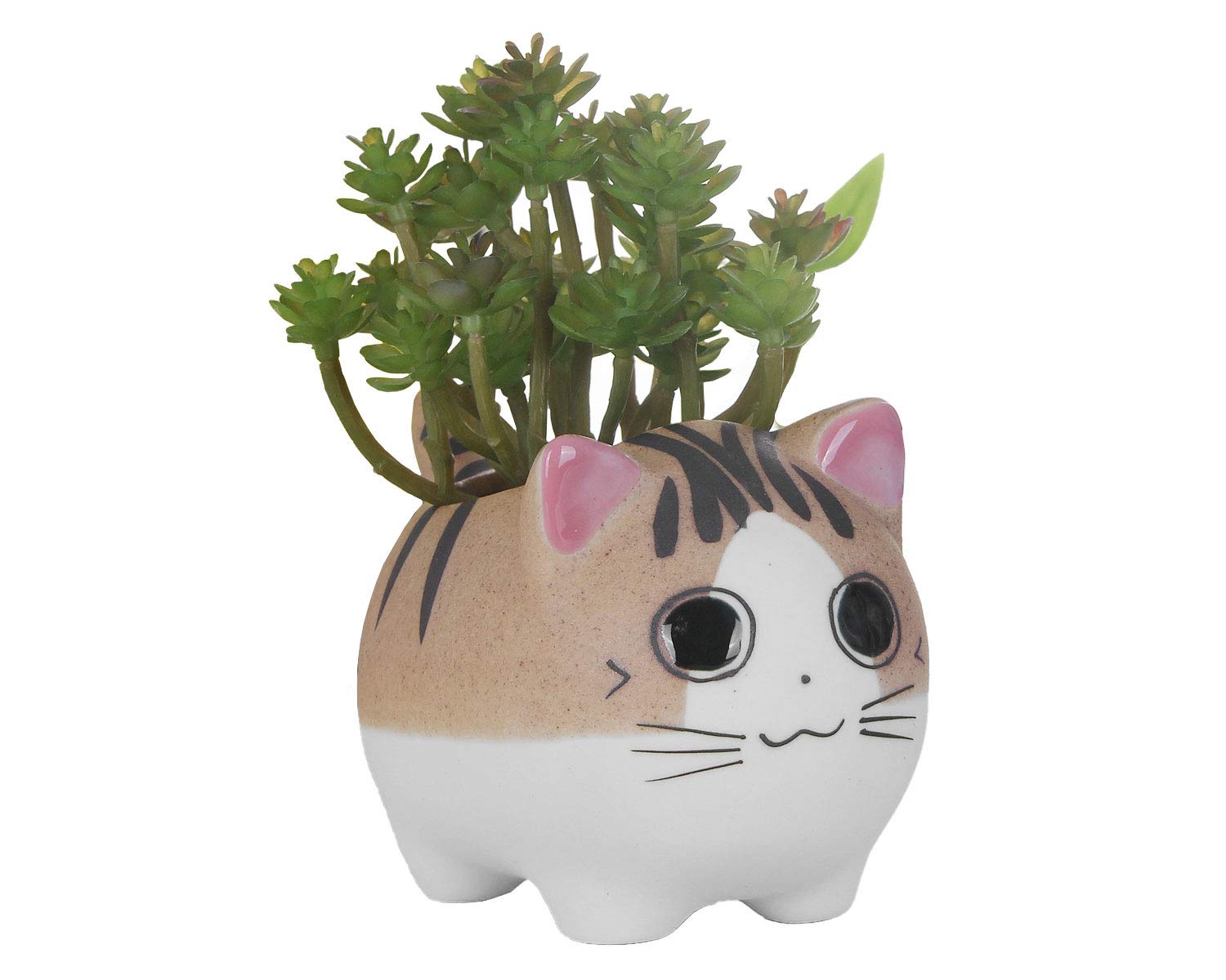 VanEnjoy 4.7 Inch Large Cat Succulent Pots with Drainage Hole - Handmade Ceramic Flower Planters, Cute Cat Lover Gifts for Home, Office Desk Decor & Indoor Gardening