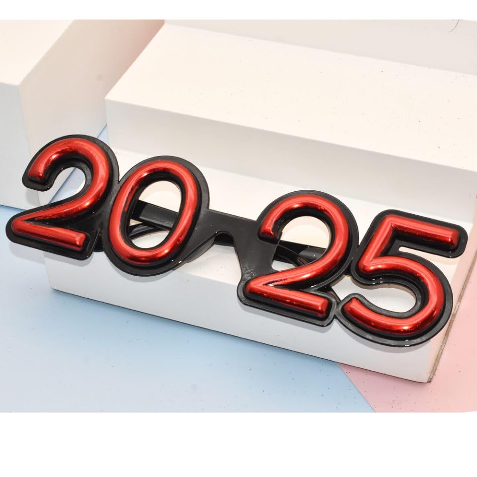 SWYOUN 5PCS 2025 Plastic Party Glasses - New Year's Eve & Graduation Celebration Supplies - Class of 2025 Photo Props for NYE Parties, Graduation Ceremonies & Festive Events
