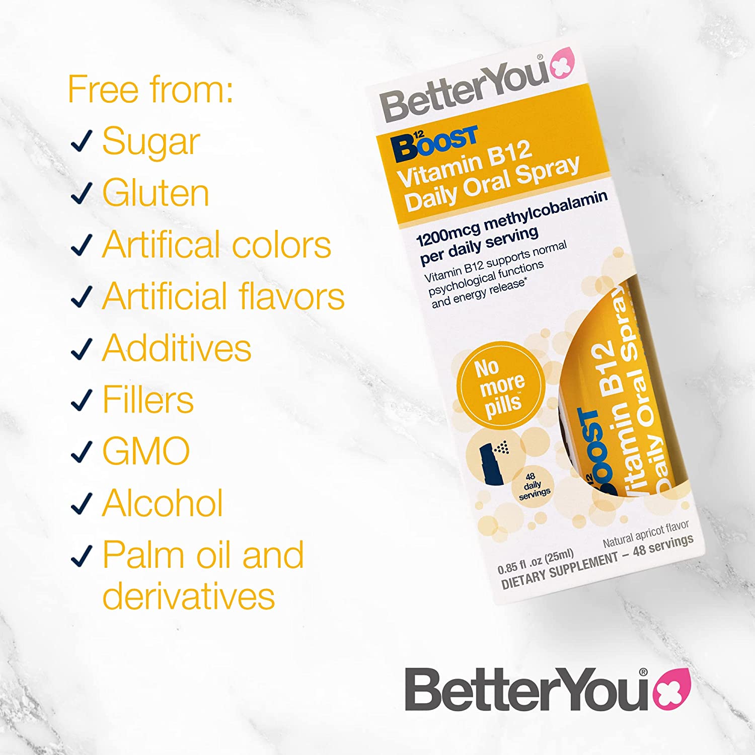 BetterYou Boost Daily Vitamin B12 Oral Spray 25ml - Fast Absorption Energy Support for Adults & Kids - Perfect for Busy Lifestyles & Active Families
