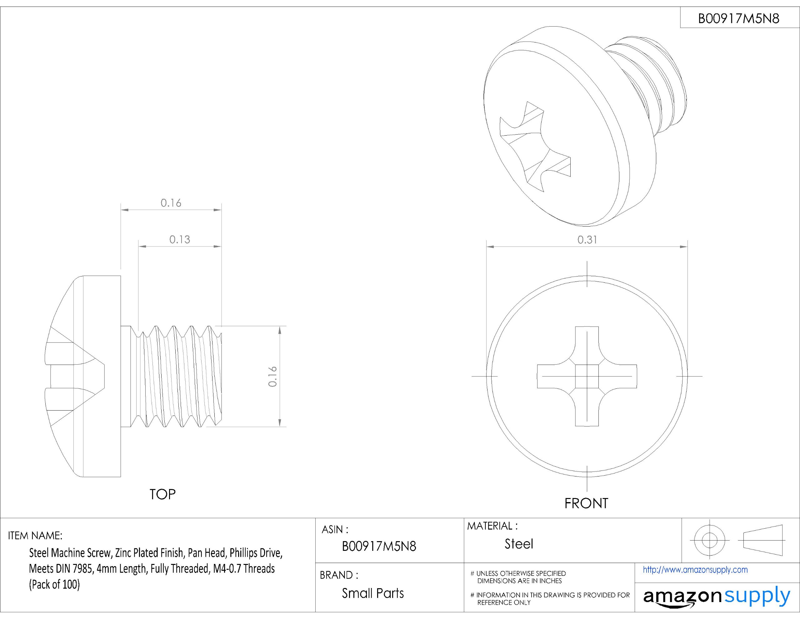 Steel Machine Screws M3.5-0.6, Zinc Plated, DIN 7985 - for DIY & Machinery Repair (Pack of 100)