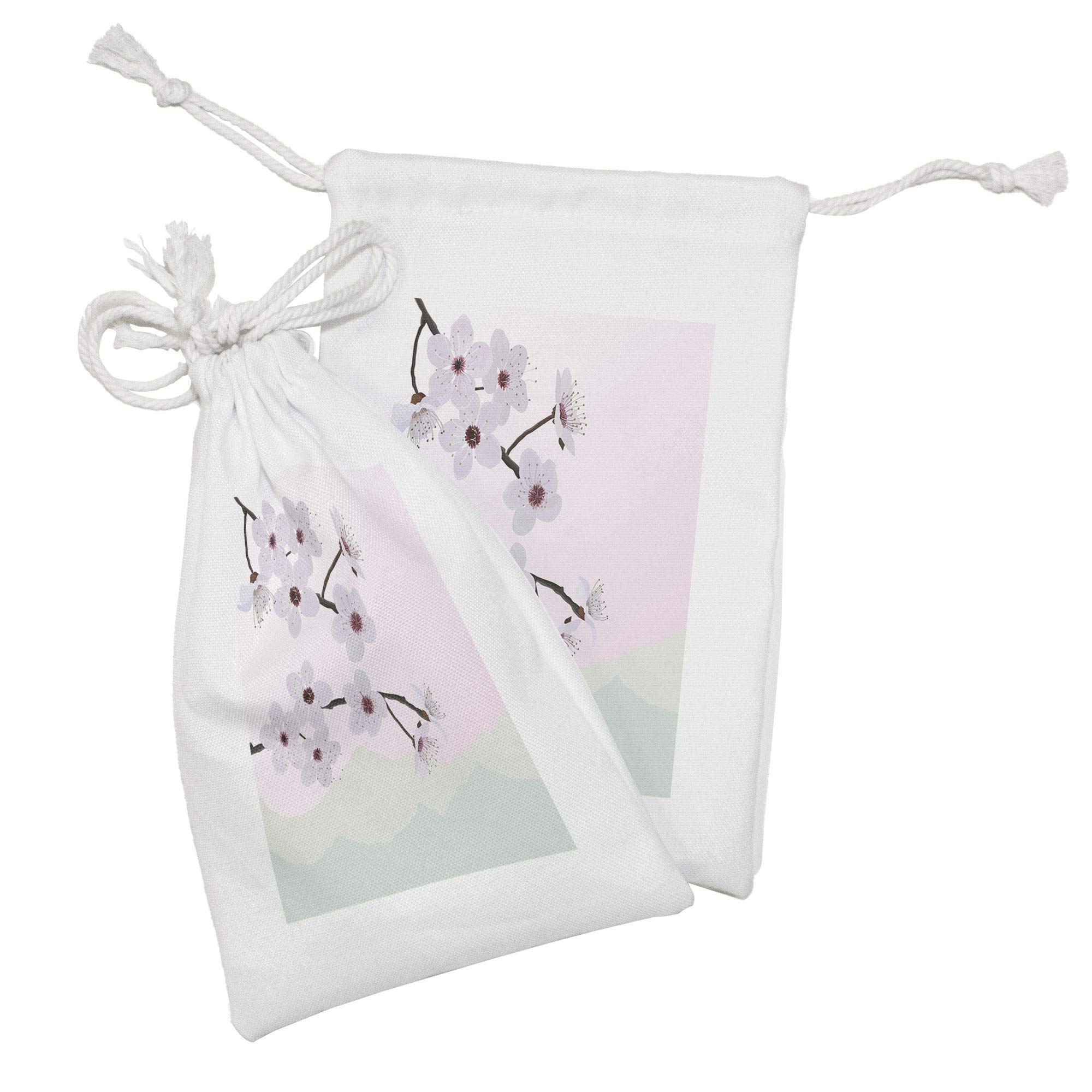 Ambesonne Almond Blossom Fabric Pouch Set of 2 - Pink Floral Drawstring Bags for Toiletries, Jewelry & Travel Essentials (9